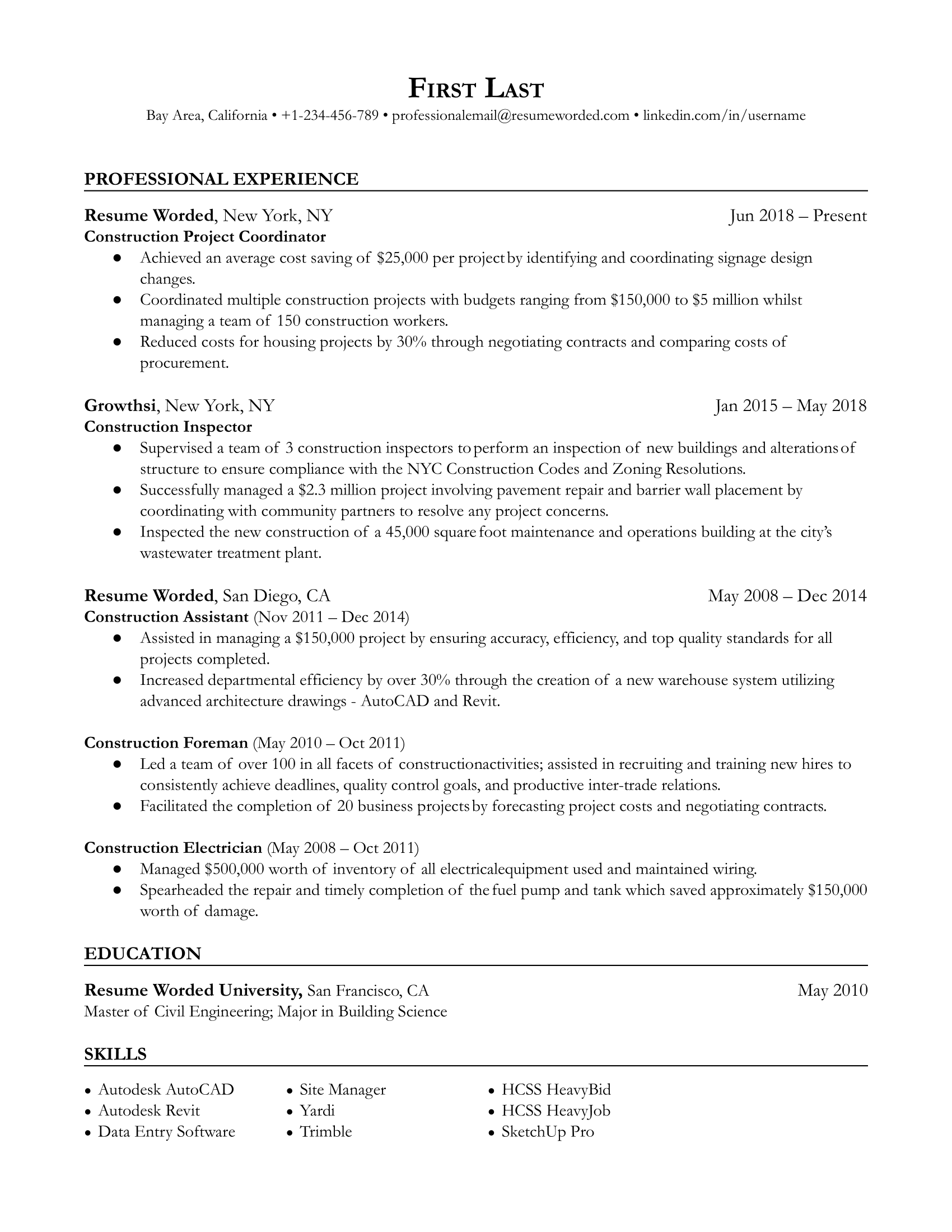 Construction Project Coordinator Resume Template + Example