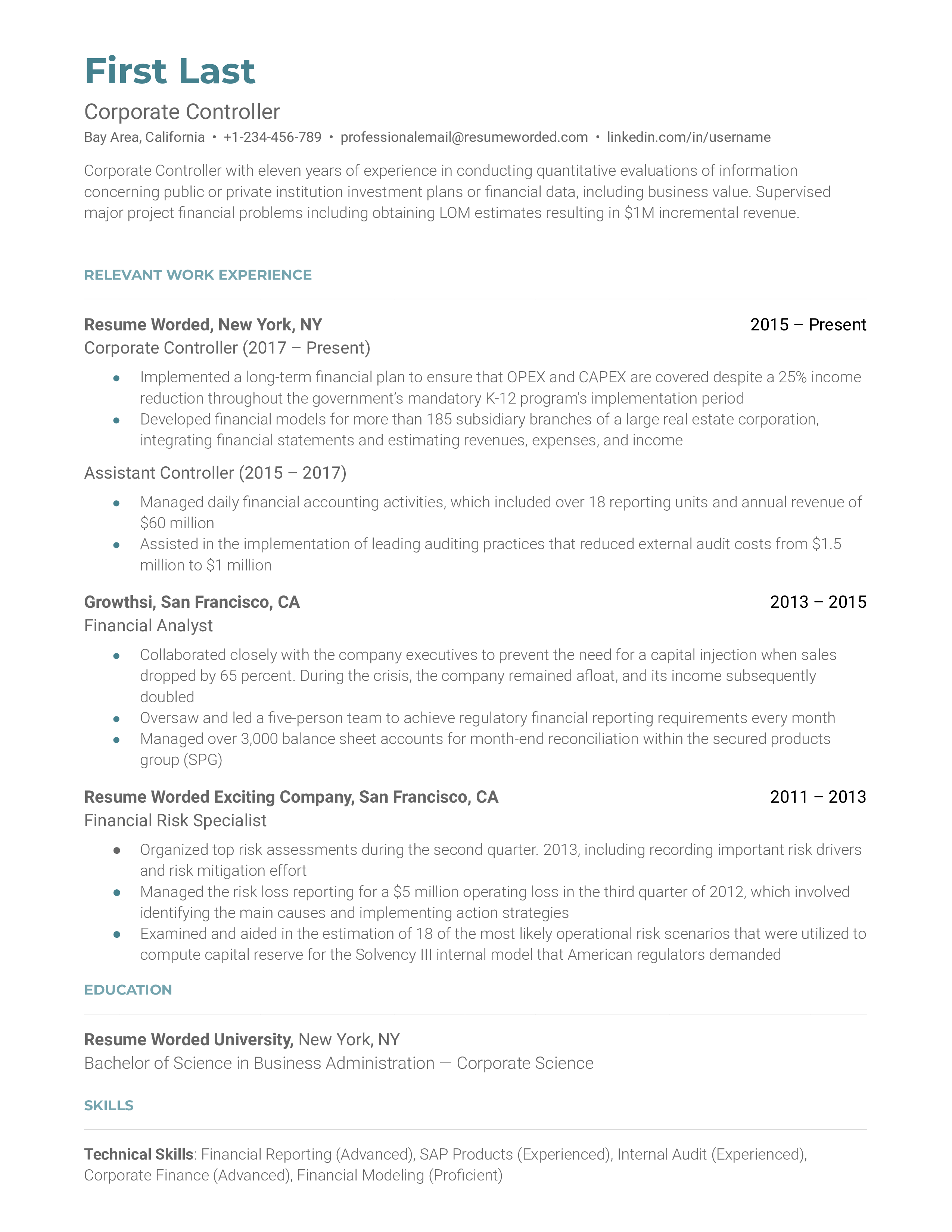 4 Financial Controller Resume Examples for 2023 | Resume Worded