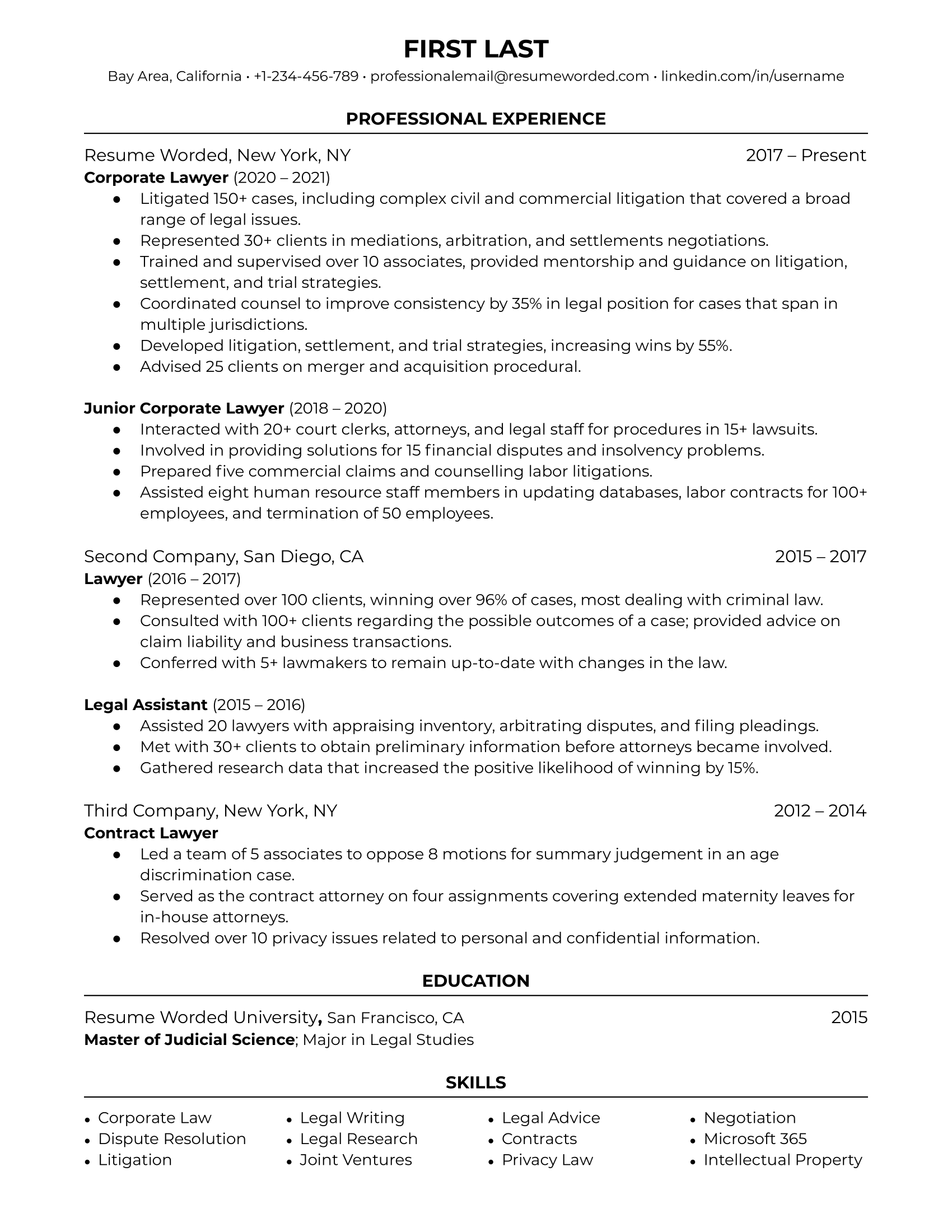 Corporate Lawyer Resume Template + Example