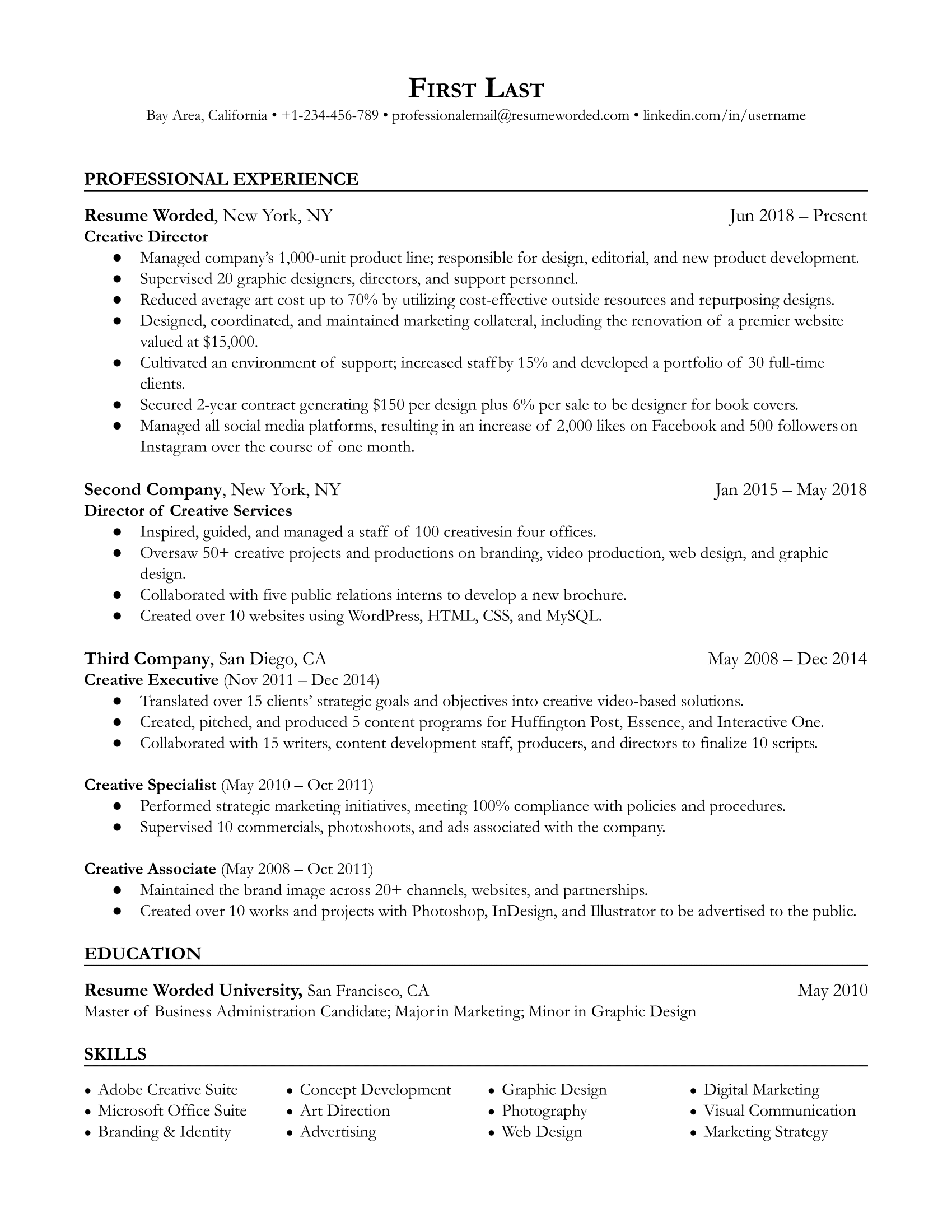 Creative Director Resume Summary