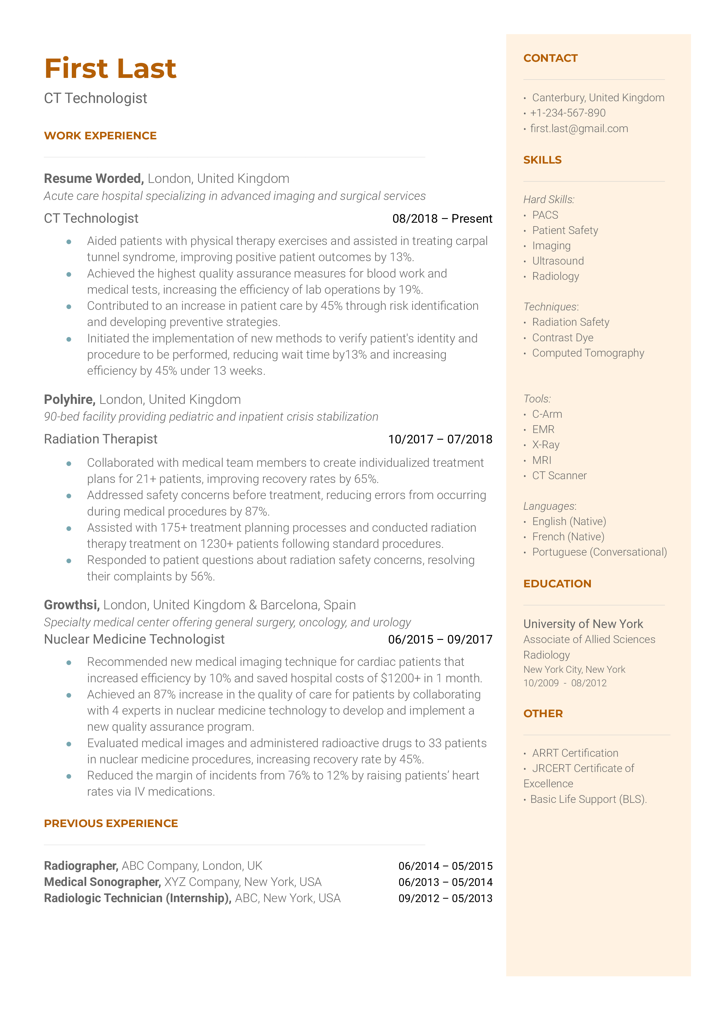 medical technologist resume examples