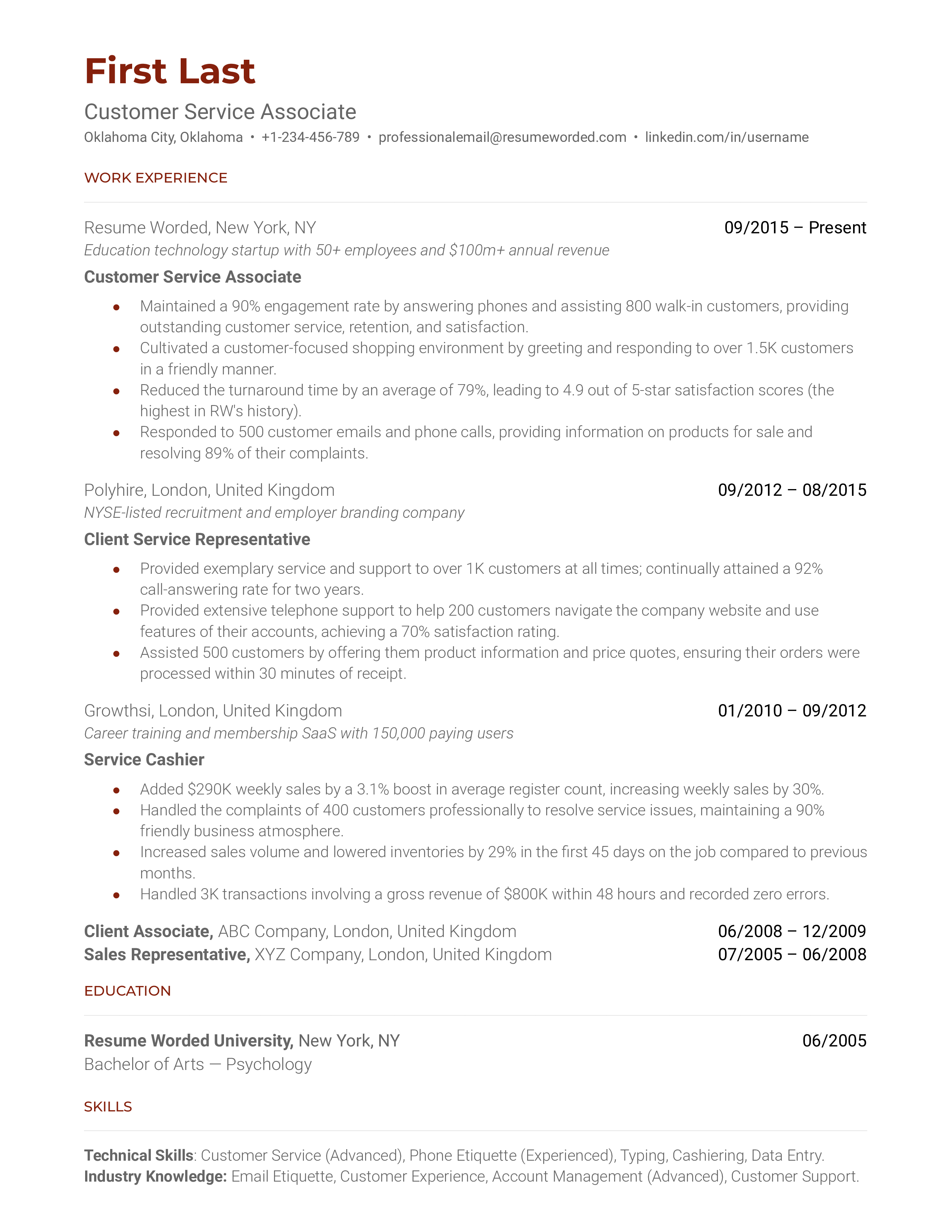 Remote Customer Service Rep Resume Example for 2022 | Resume Worded