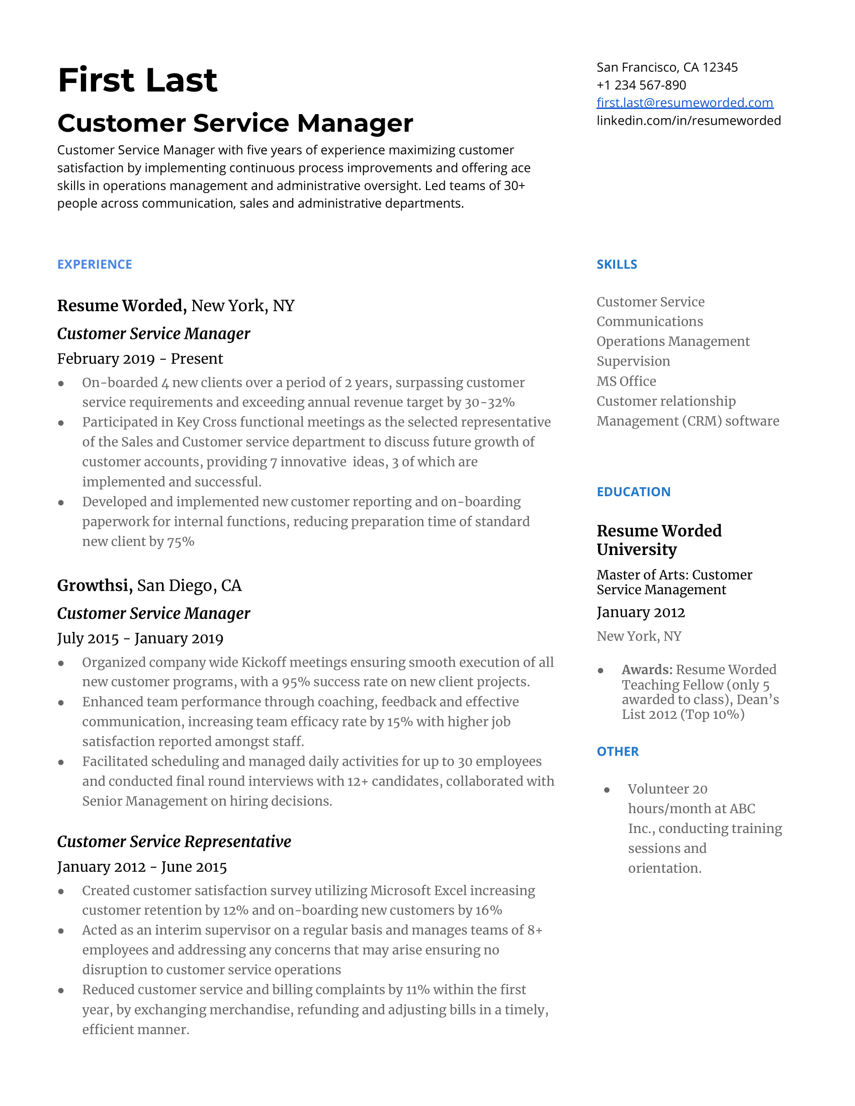 24 Customer Service Resume Examples for 2024 Resume Worded