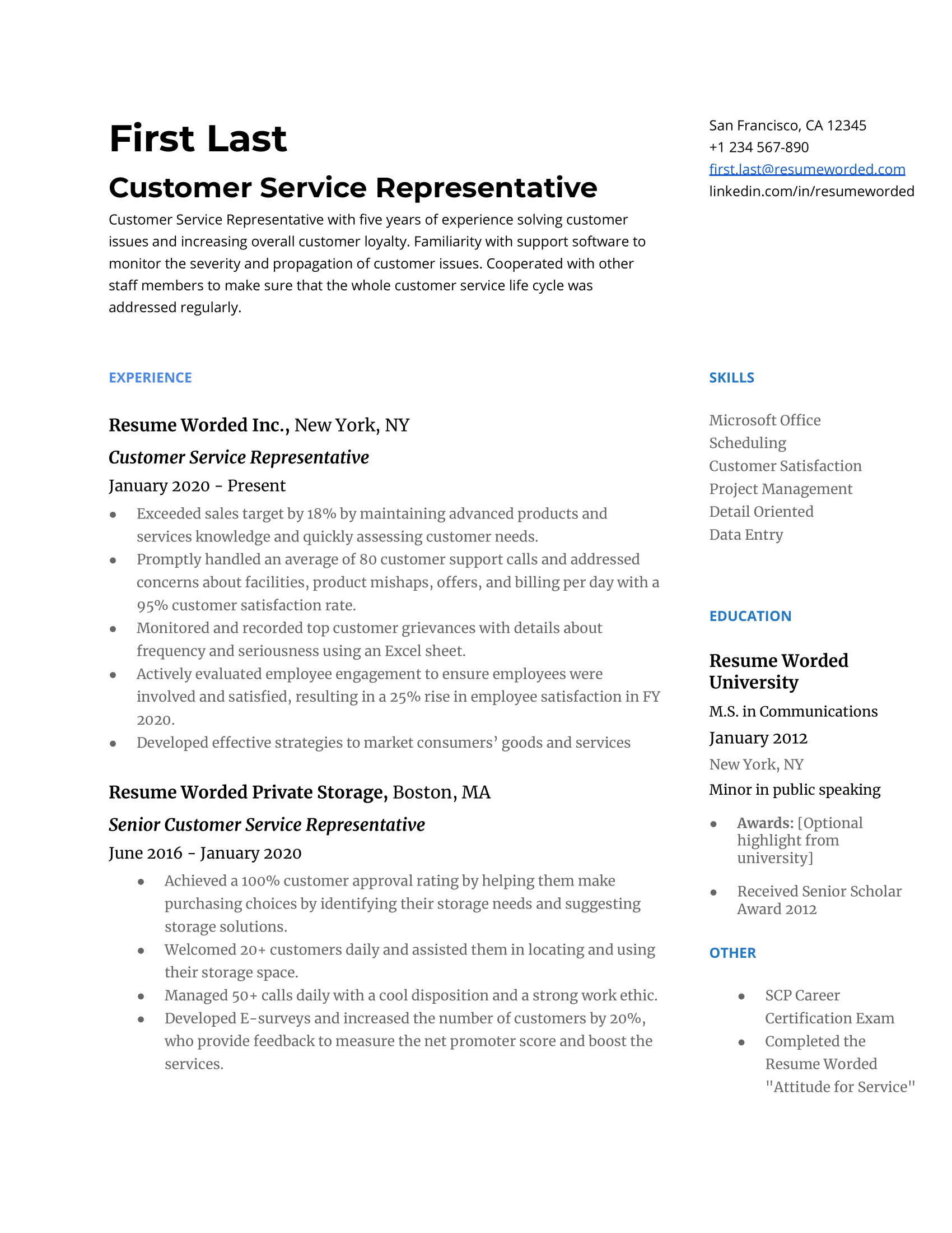 23 Customer Service CV Examples For 2024 Resume Worded   Customer Service Representative Cv Example 