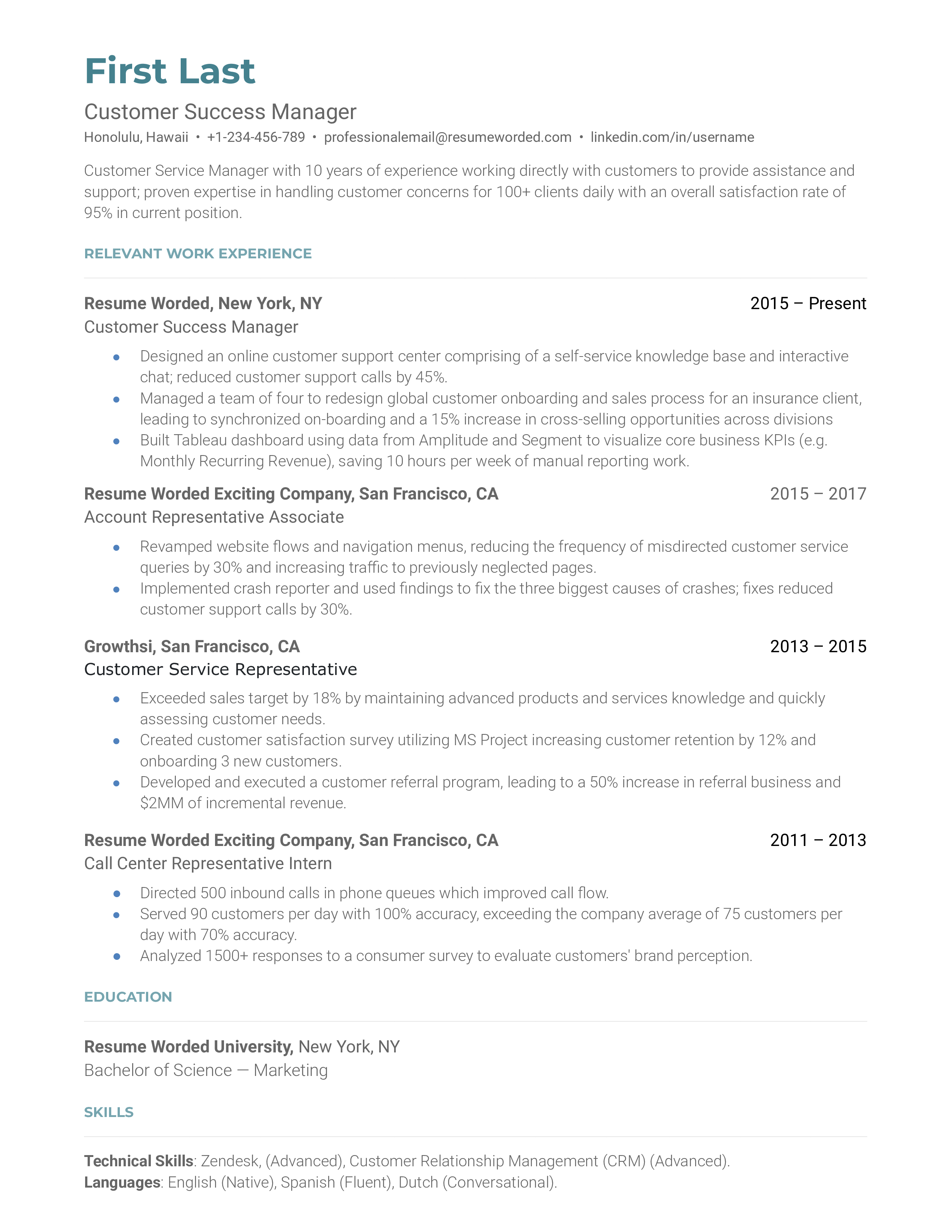 Remote Customer Service Rep Resume Example for 2023 Resume Worded