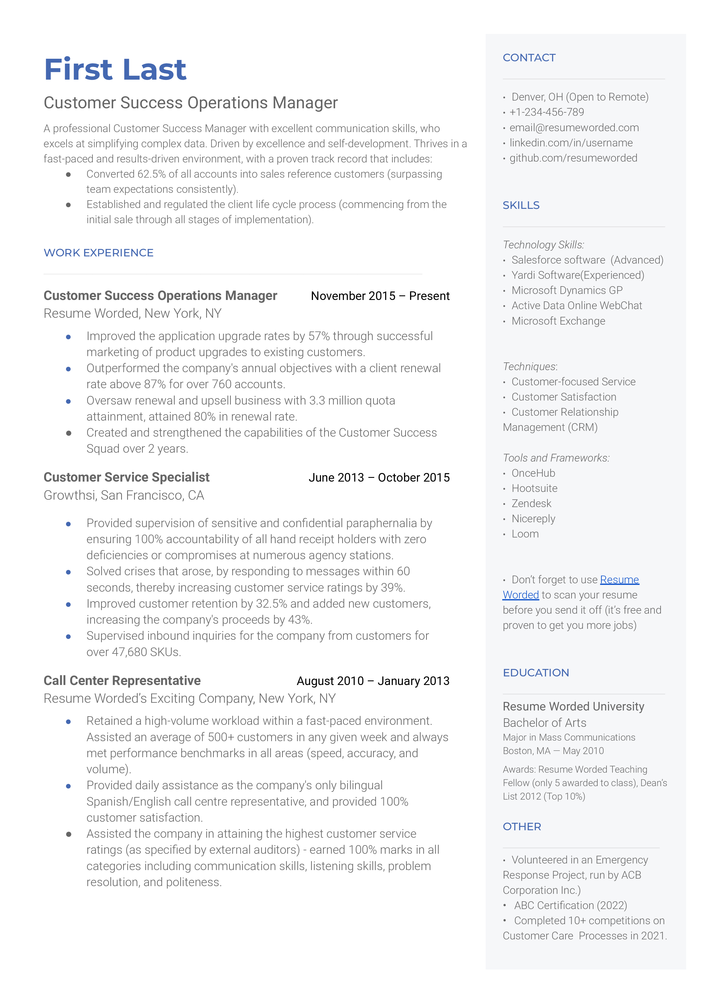 Remote Customer Service Rep Resume Example for 2023 Resume Worded