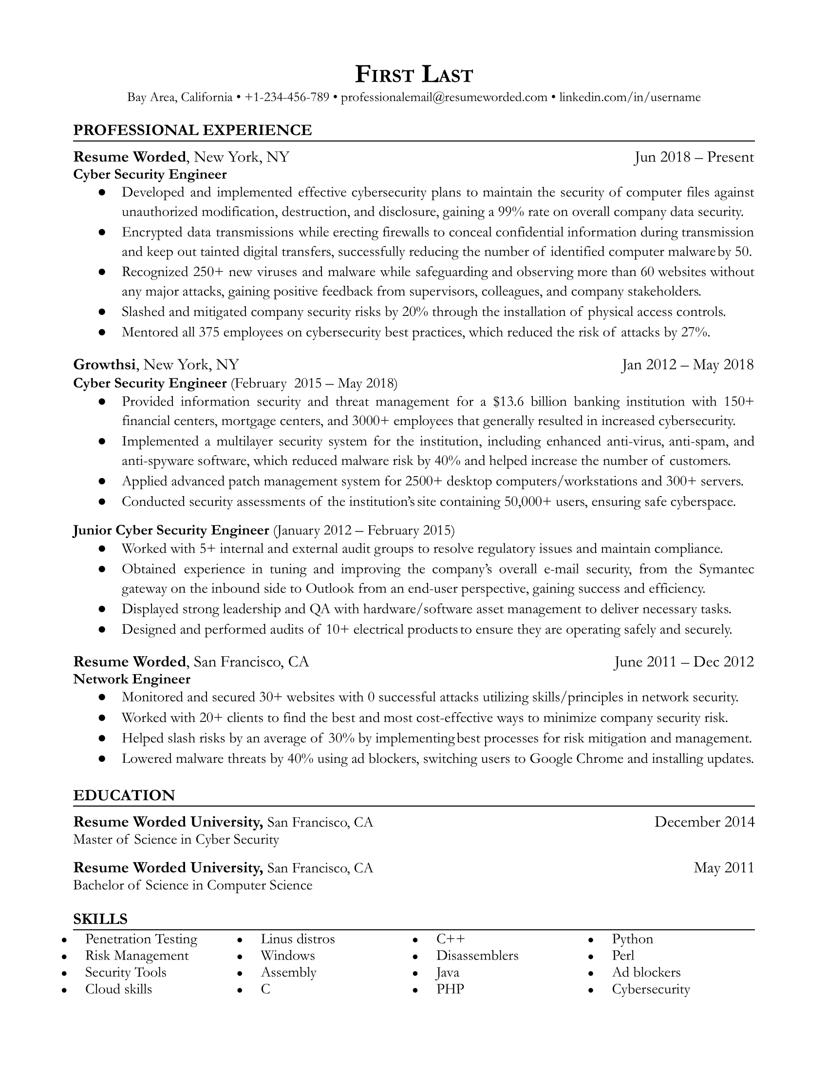 Cyber security engineering resume has specific keywords to get past ATS