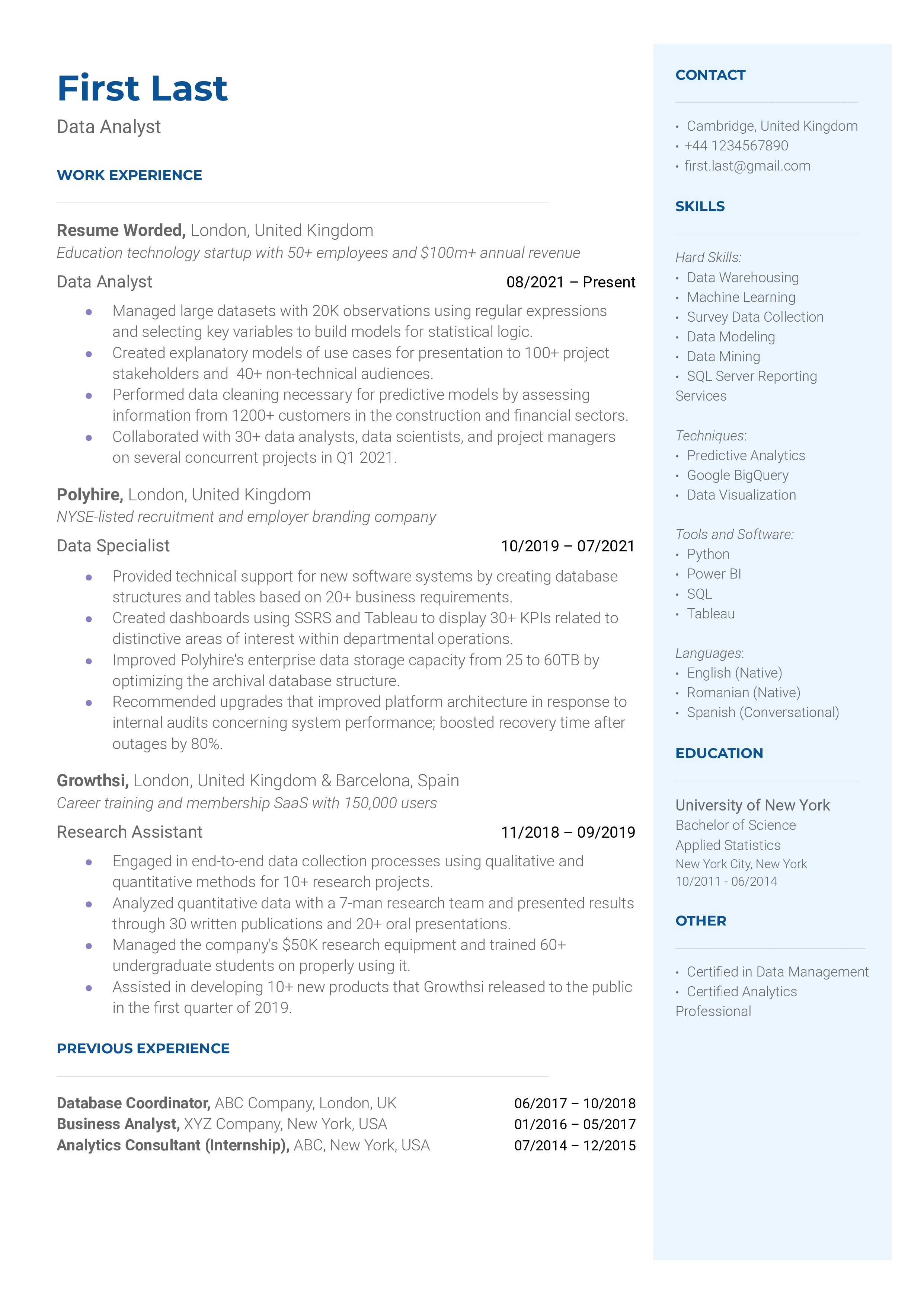 15 Data Analyst Resume Examples For 2023 Resume Worded