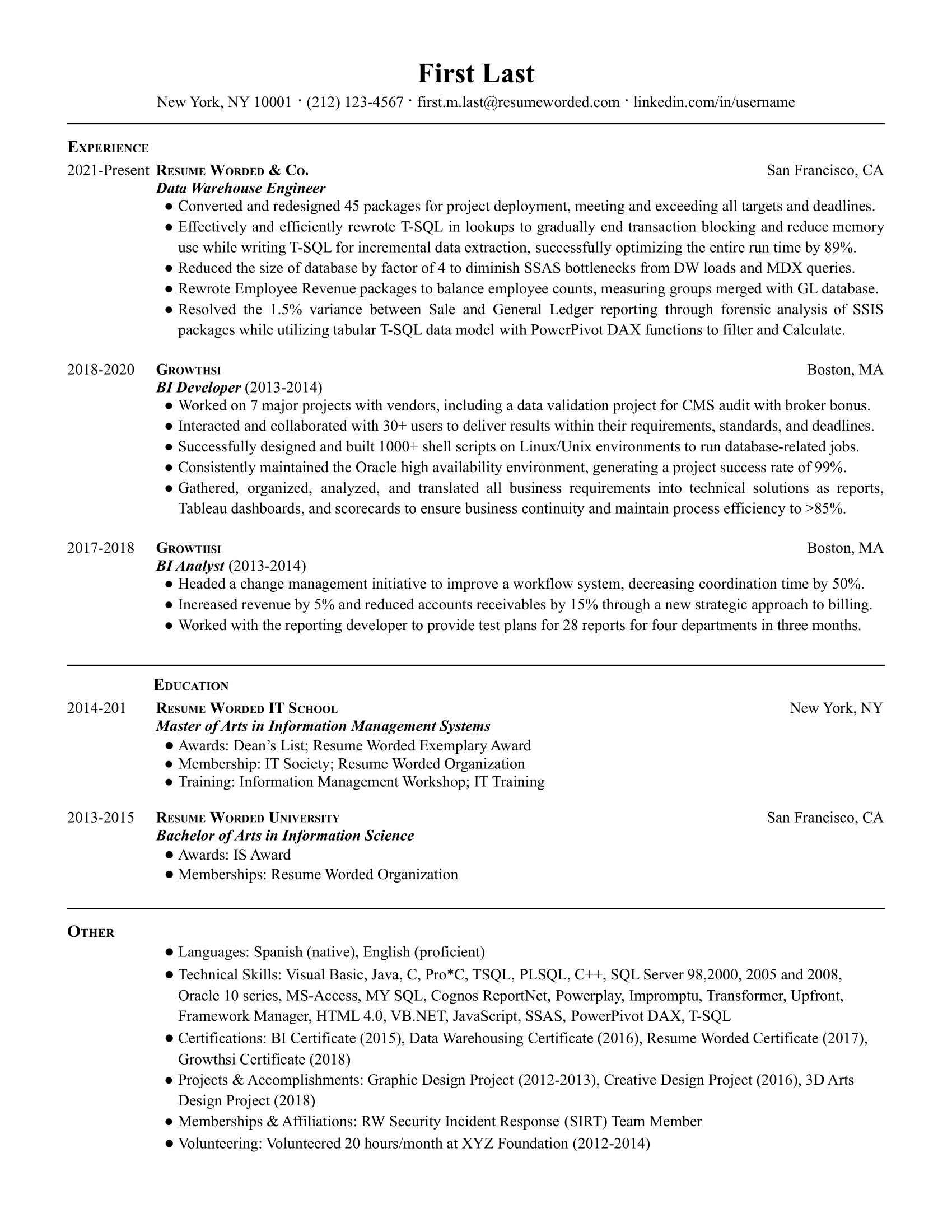 data warehouse project manager resume