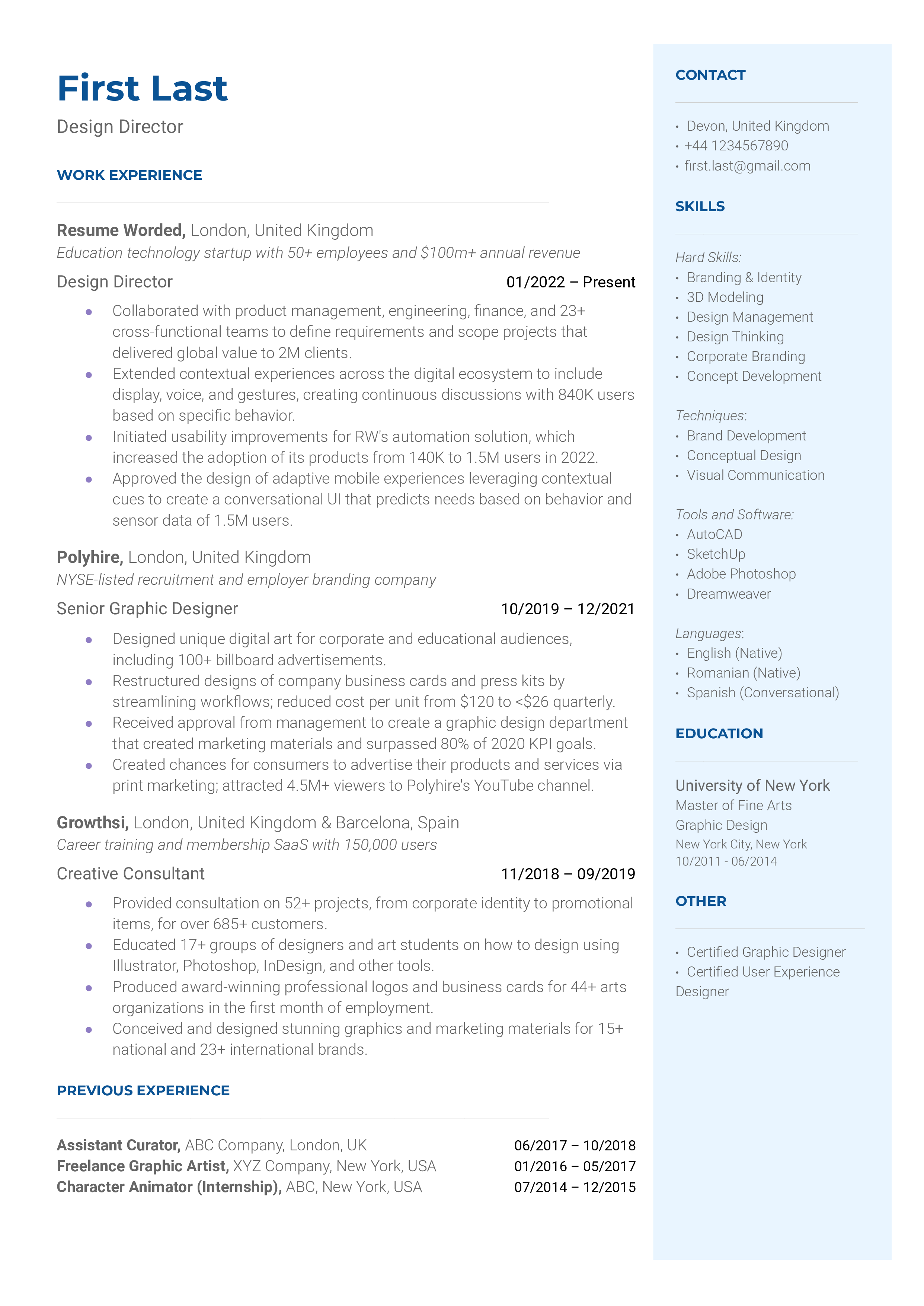 2 Design Director Resume Examples For 2024 Resume Worded