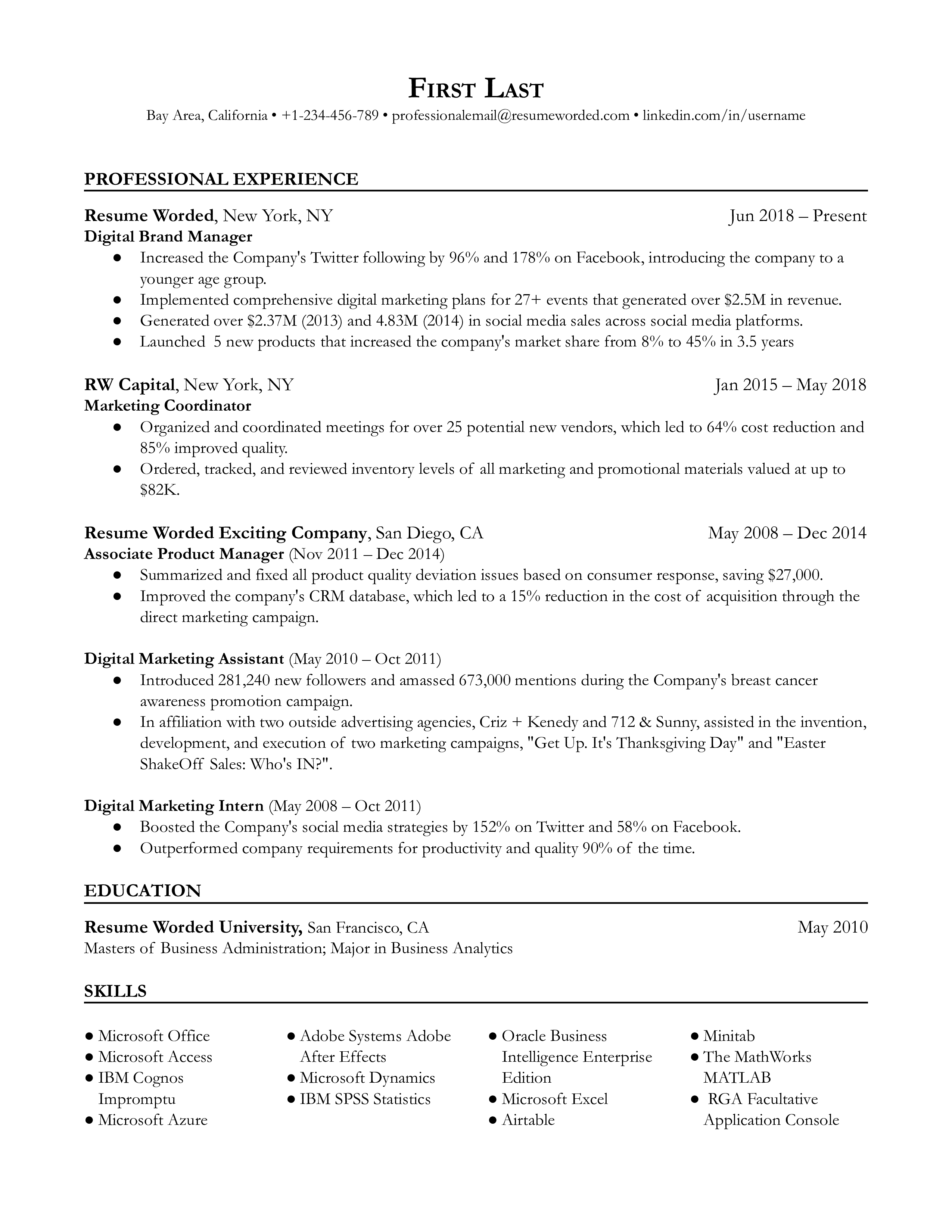 Digital Brand Manager Resume Template + Example