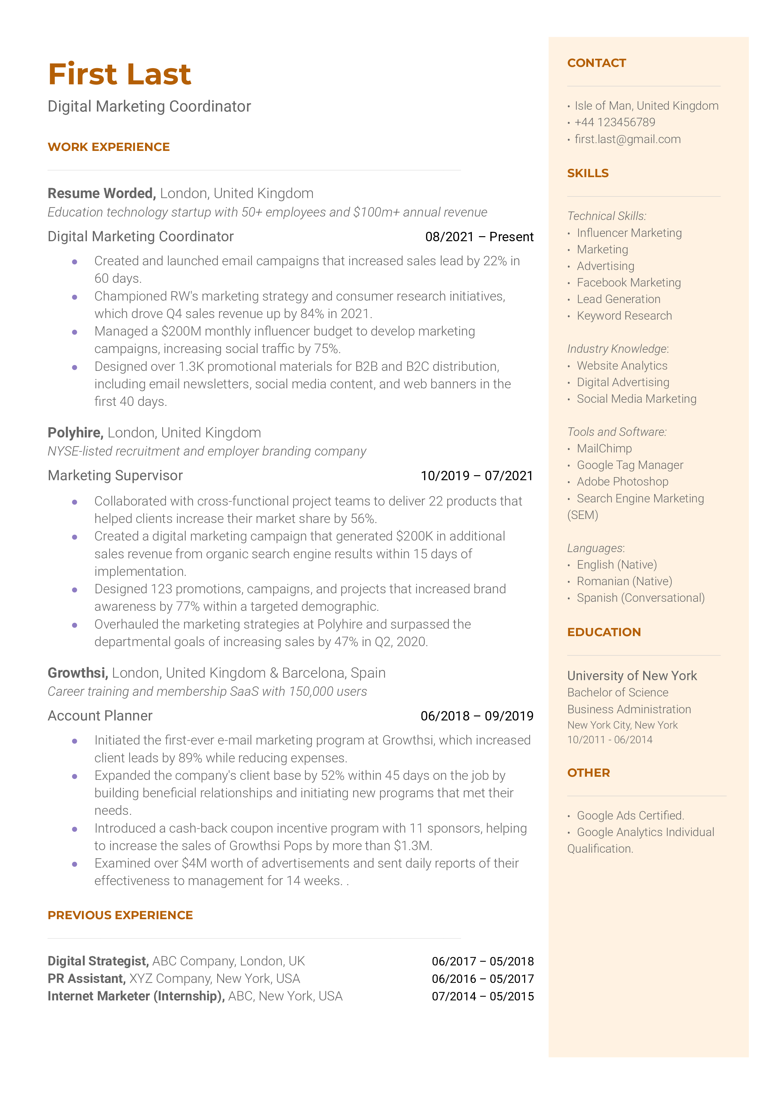 Promo Model Resume Example