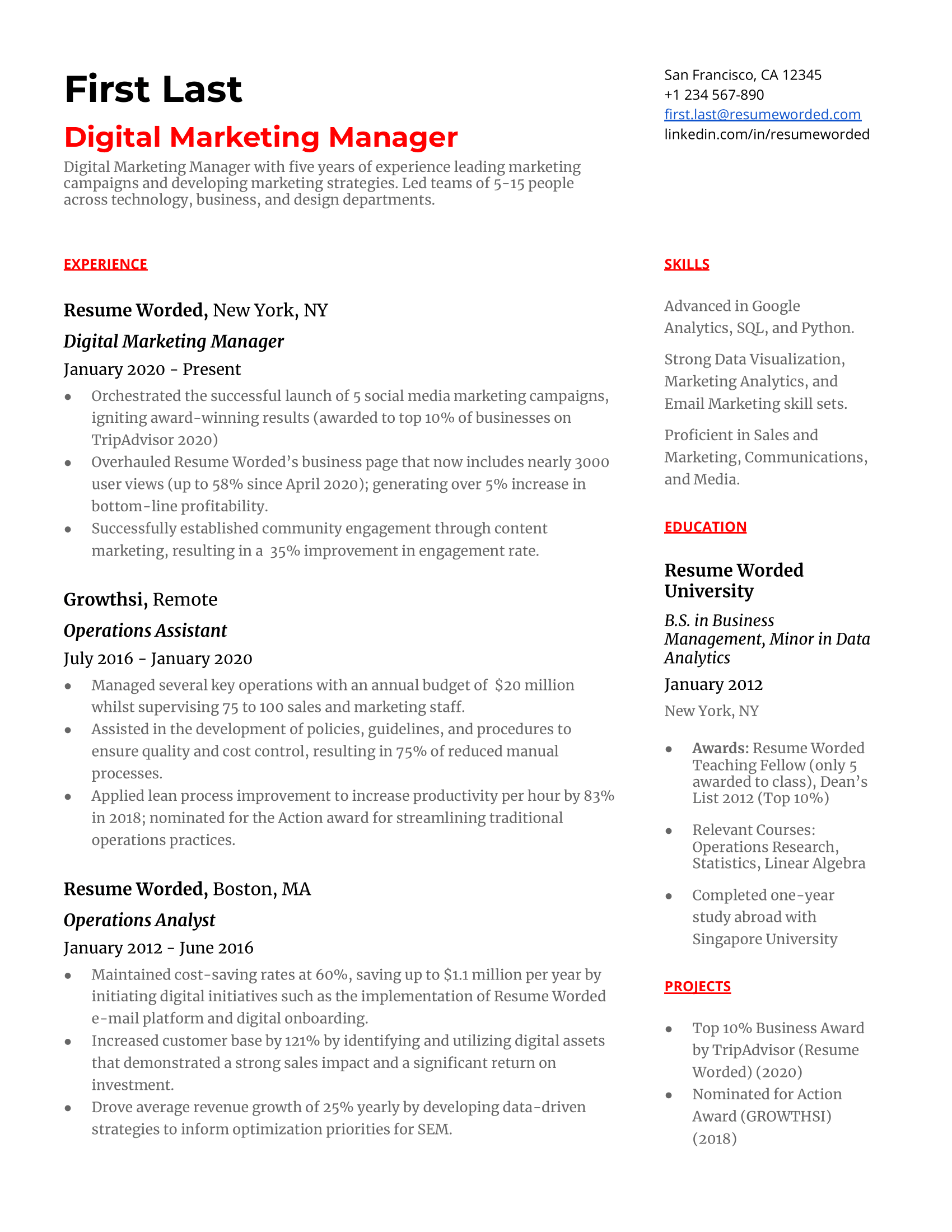 Cv For Digital Marketing Manager