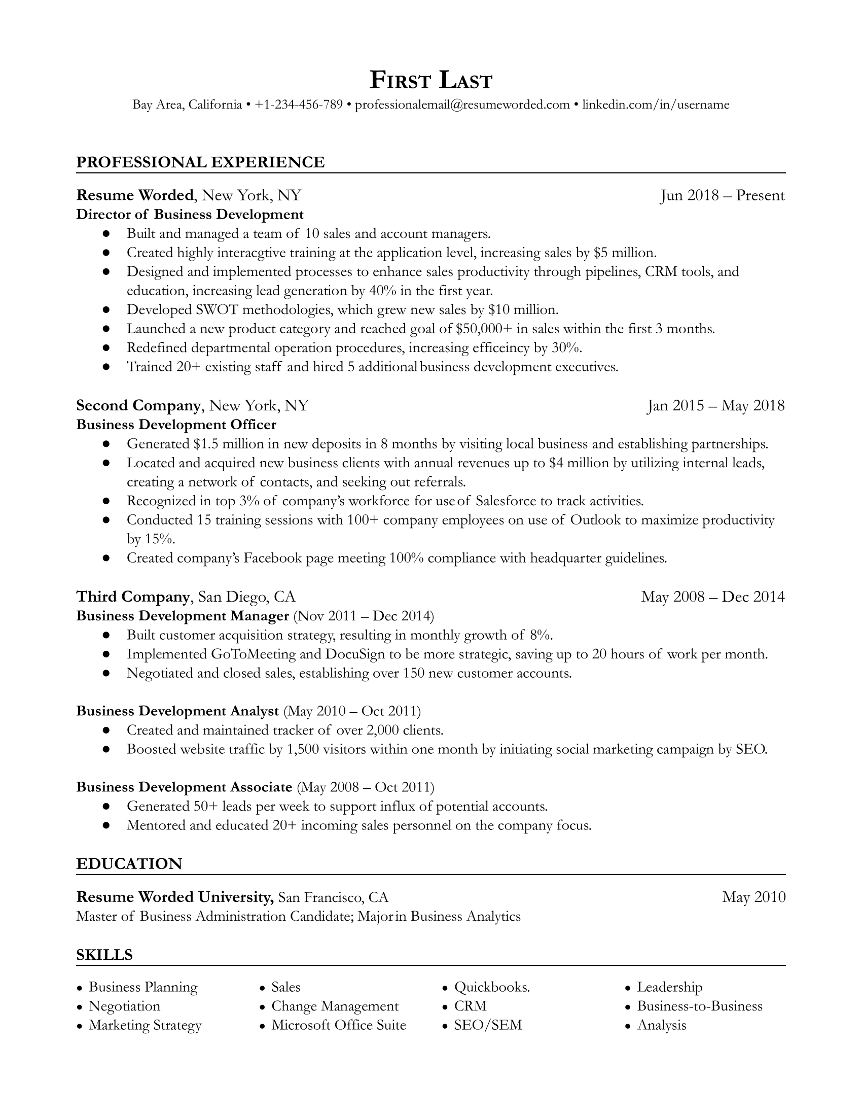 Director of Business Development Resume Template + Example
