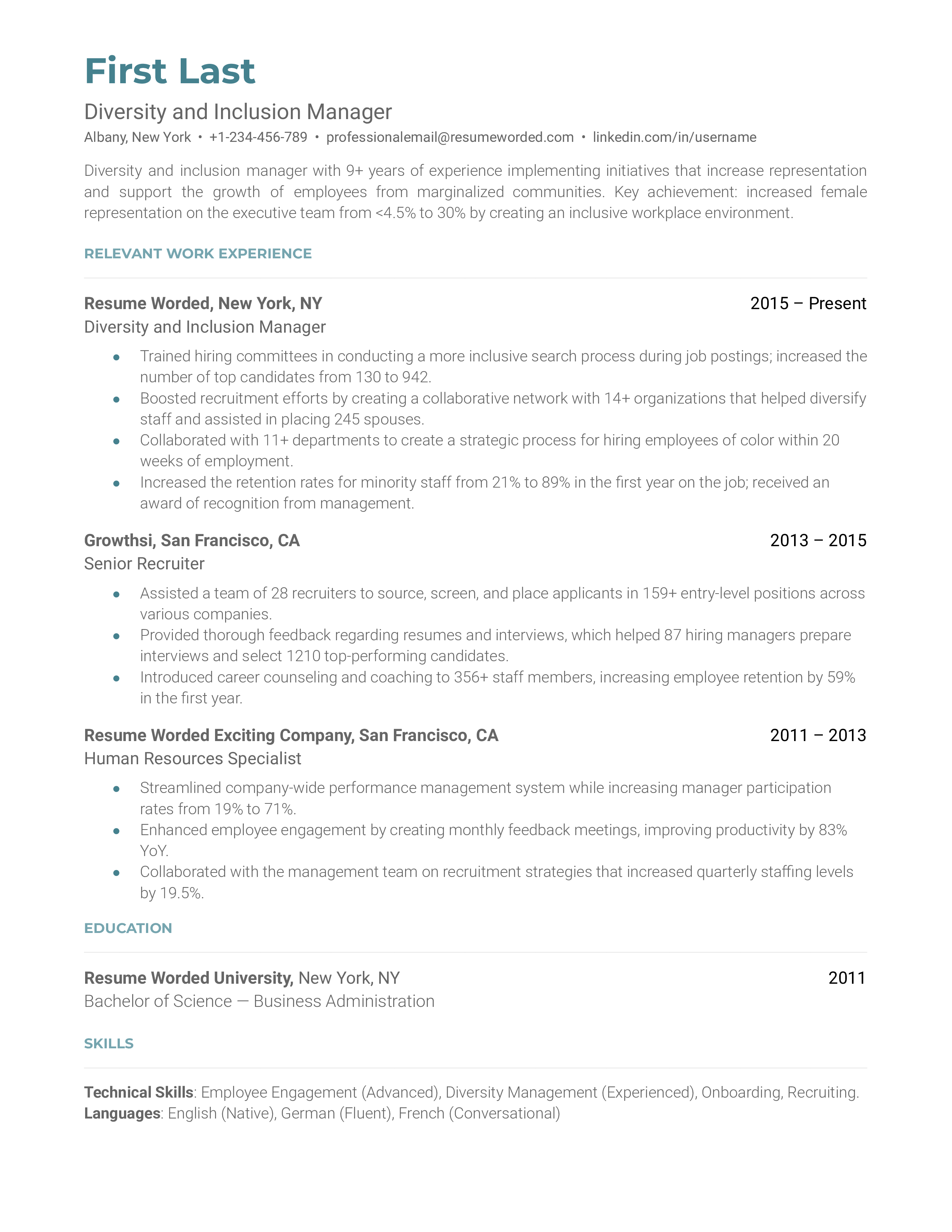 Chief Diversity Officer CV Example For 2023 Resume Worded