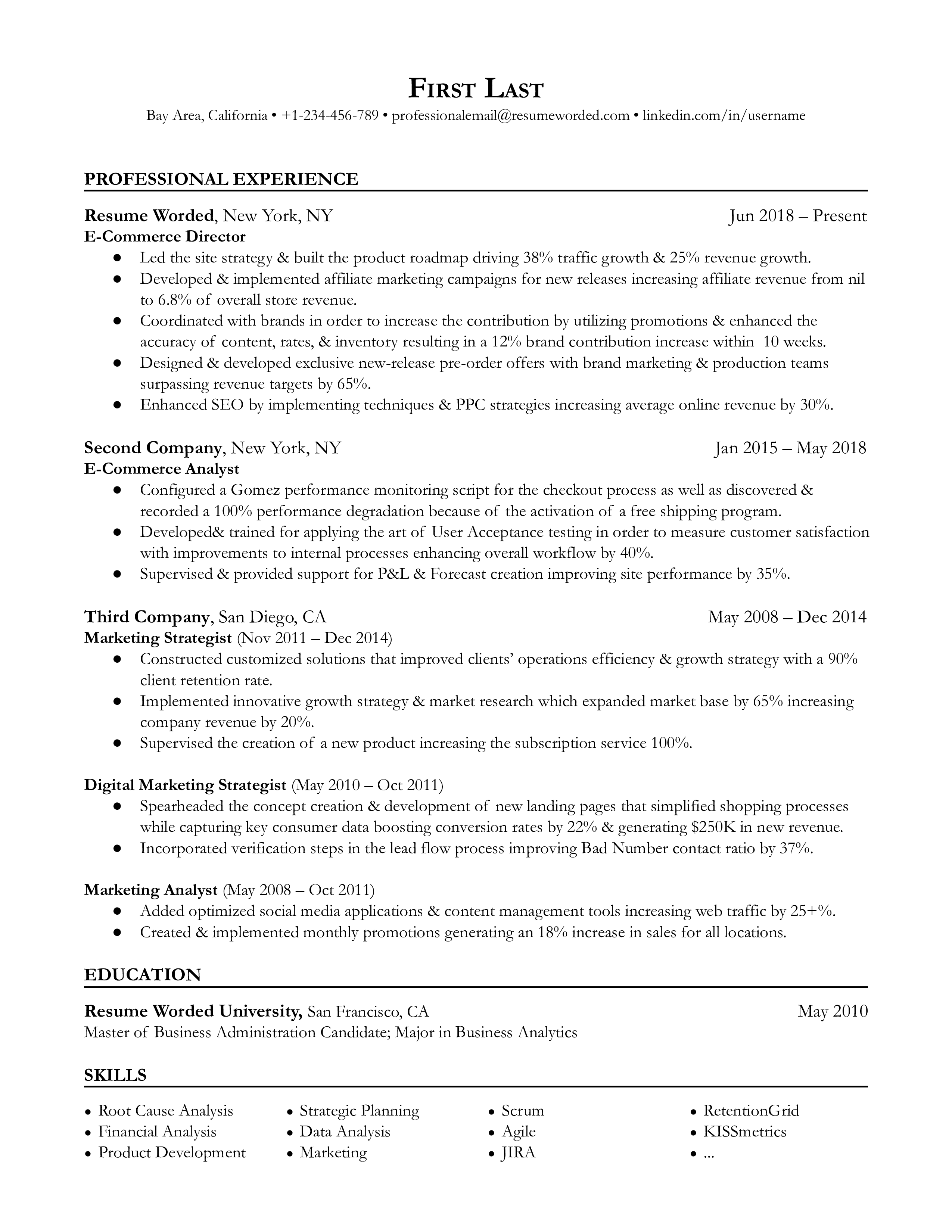 E Commerce Manager Resume Examples For 2024 Resume Worded 