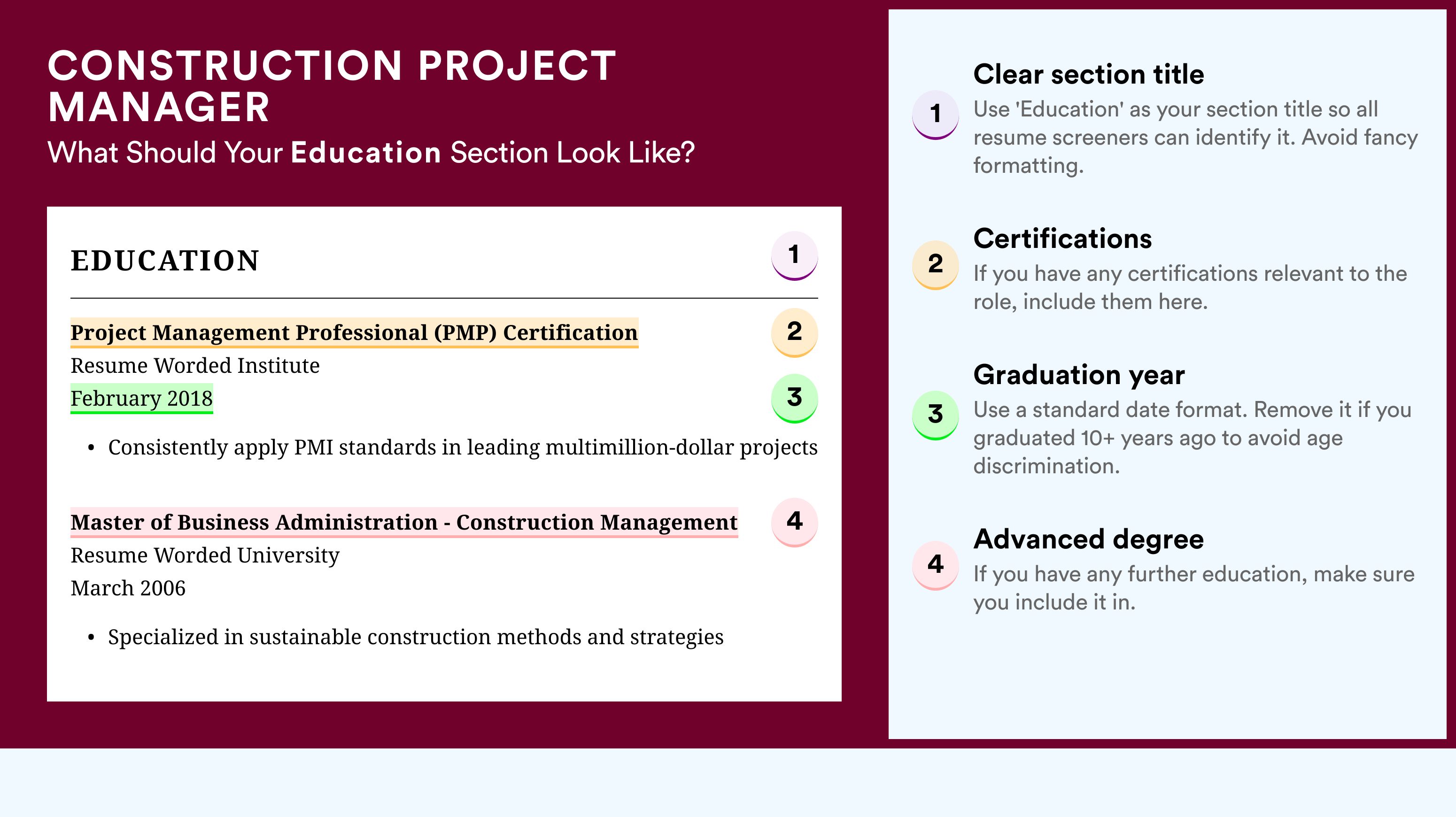 How To Write An Education Section - Construction Project Manager Roles