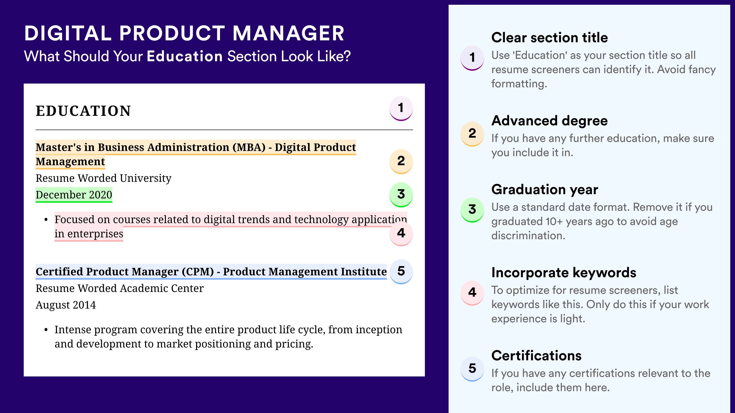 How To Write An Education Section - Digital Product Manager Roles