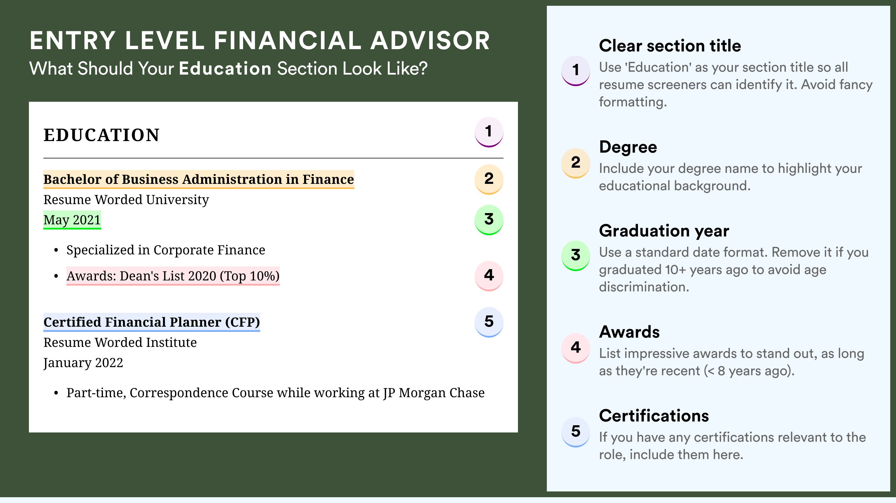 How To Write An Education Section - Entry Level Financial Advisor Roles