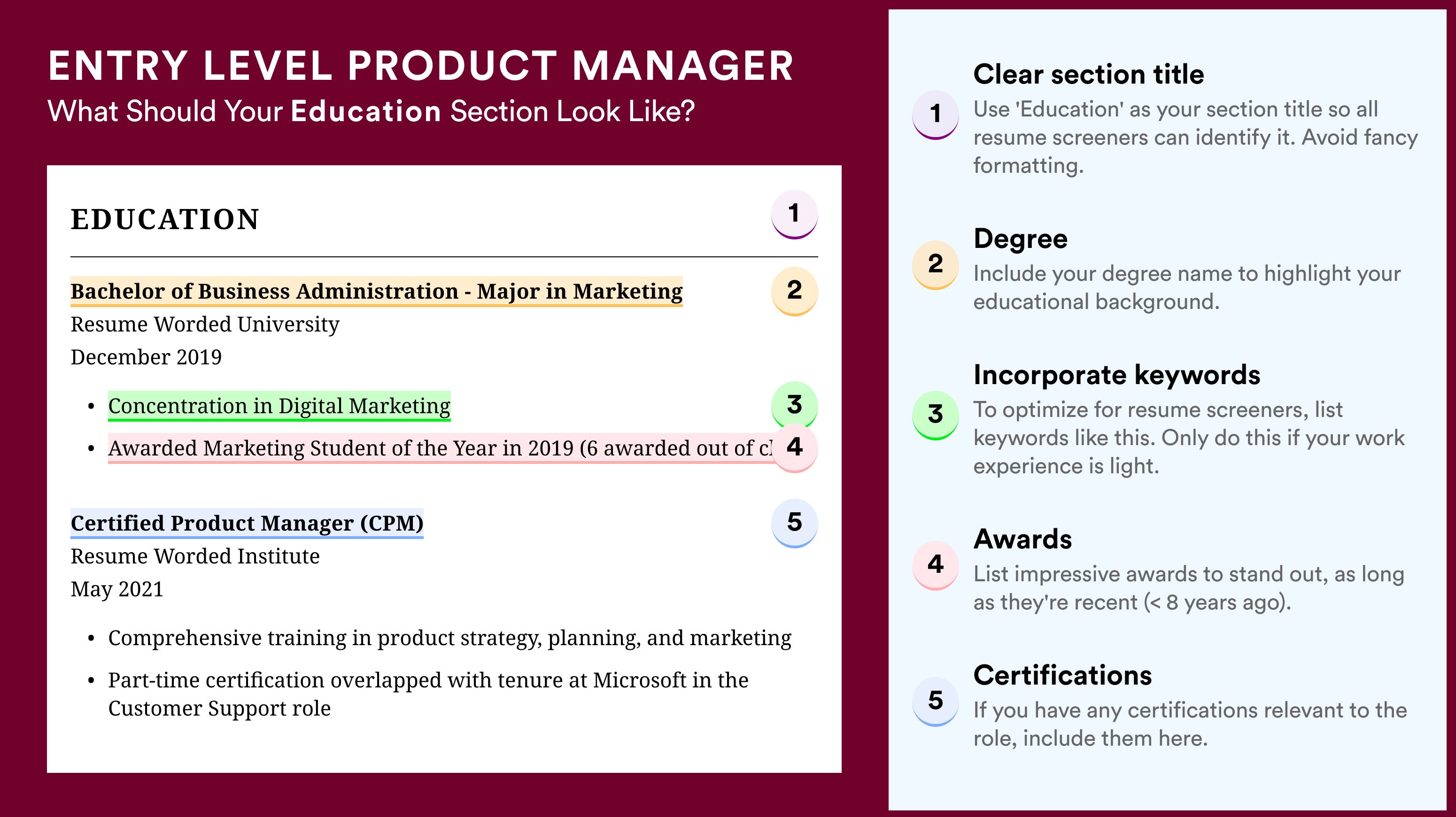 How To Write An Education Section - Entry Level Product Manager Roles