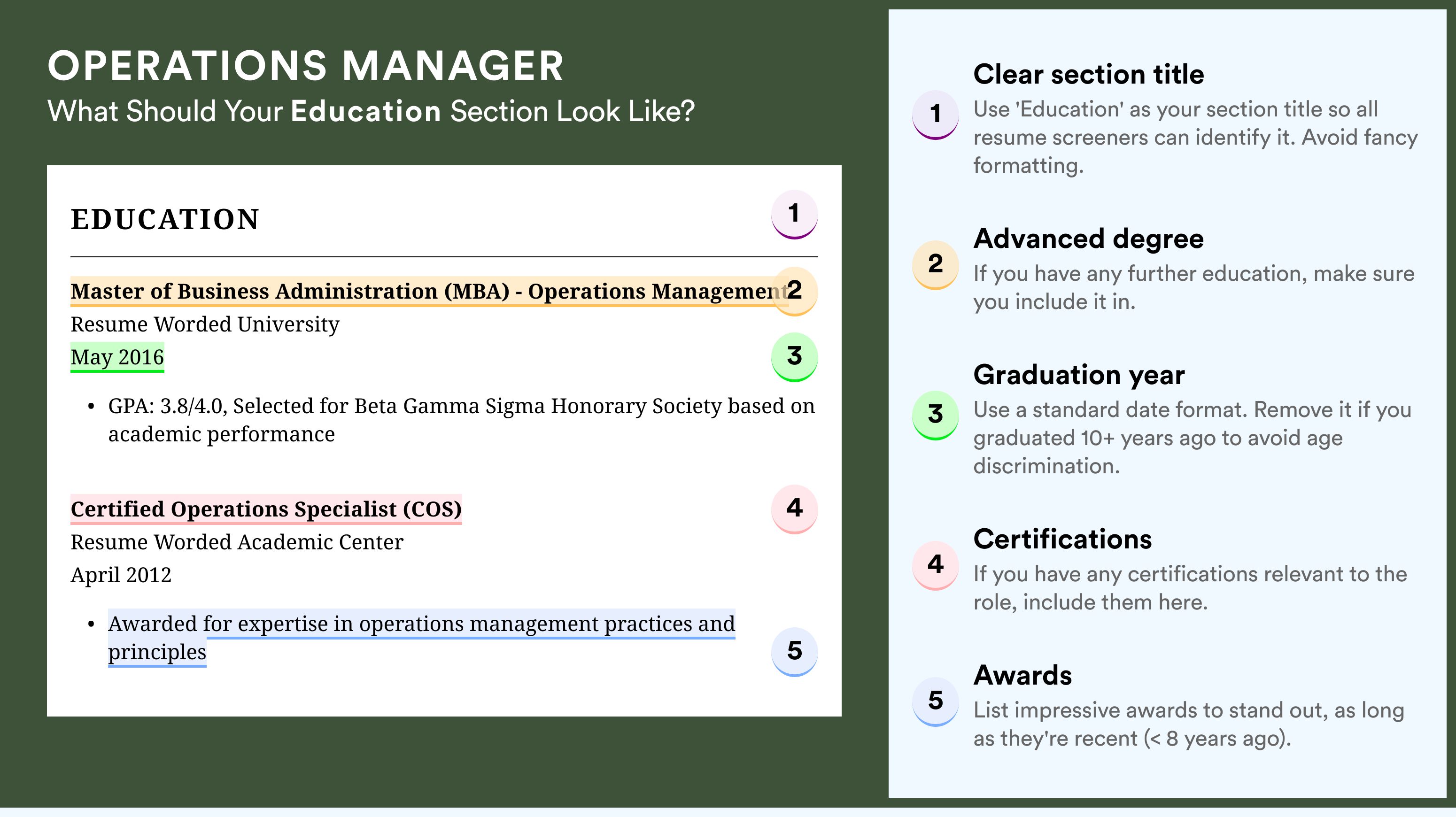 How To Write An Education Section - Operations Manager Roles