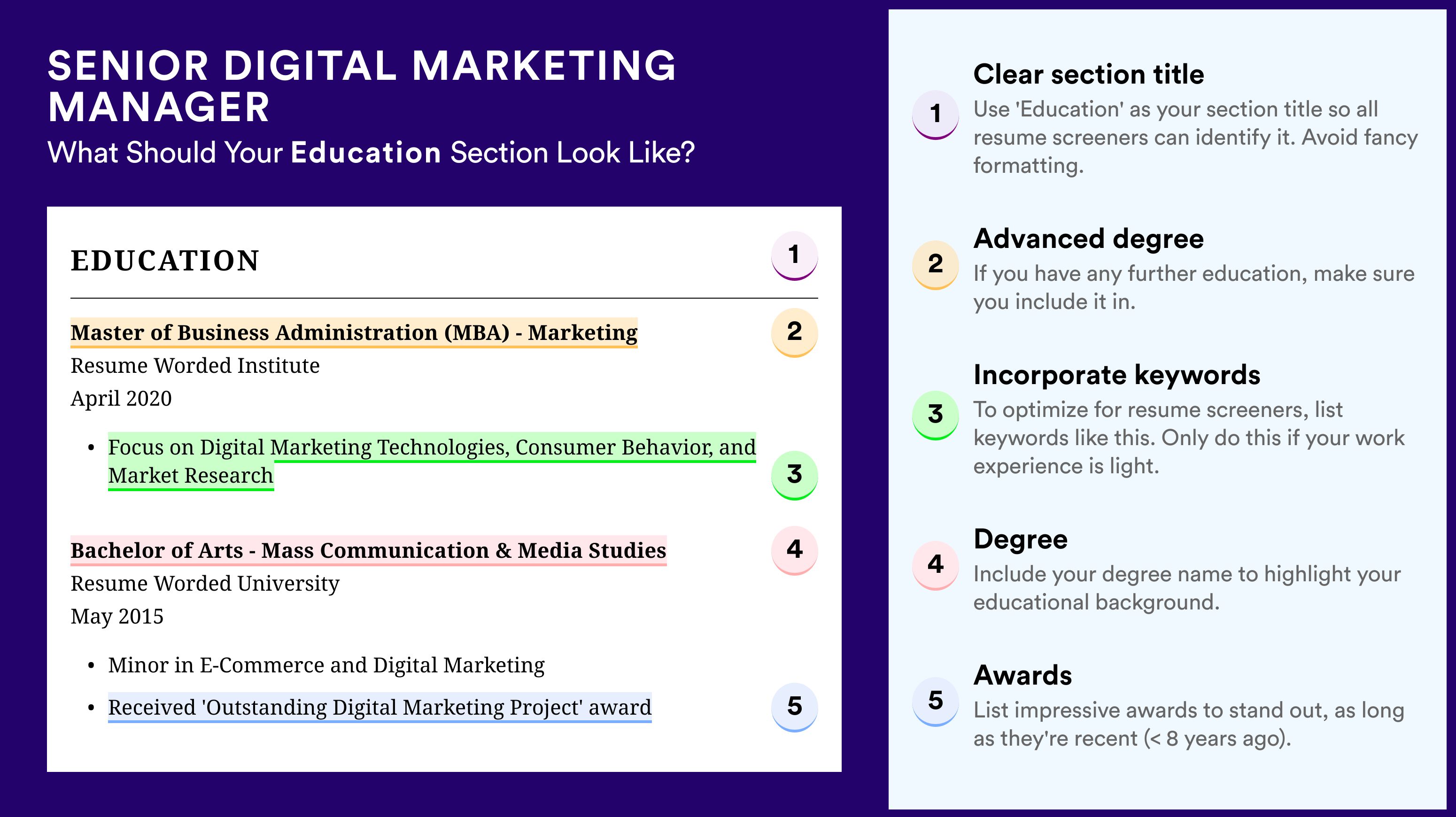 How To Write An Education Section - Senior Digital Marketing Manager Roles