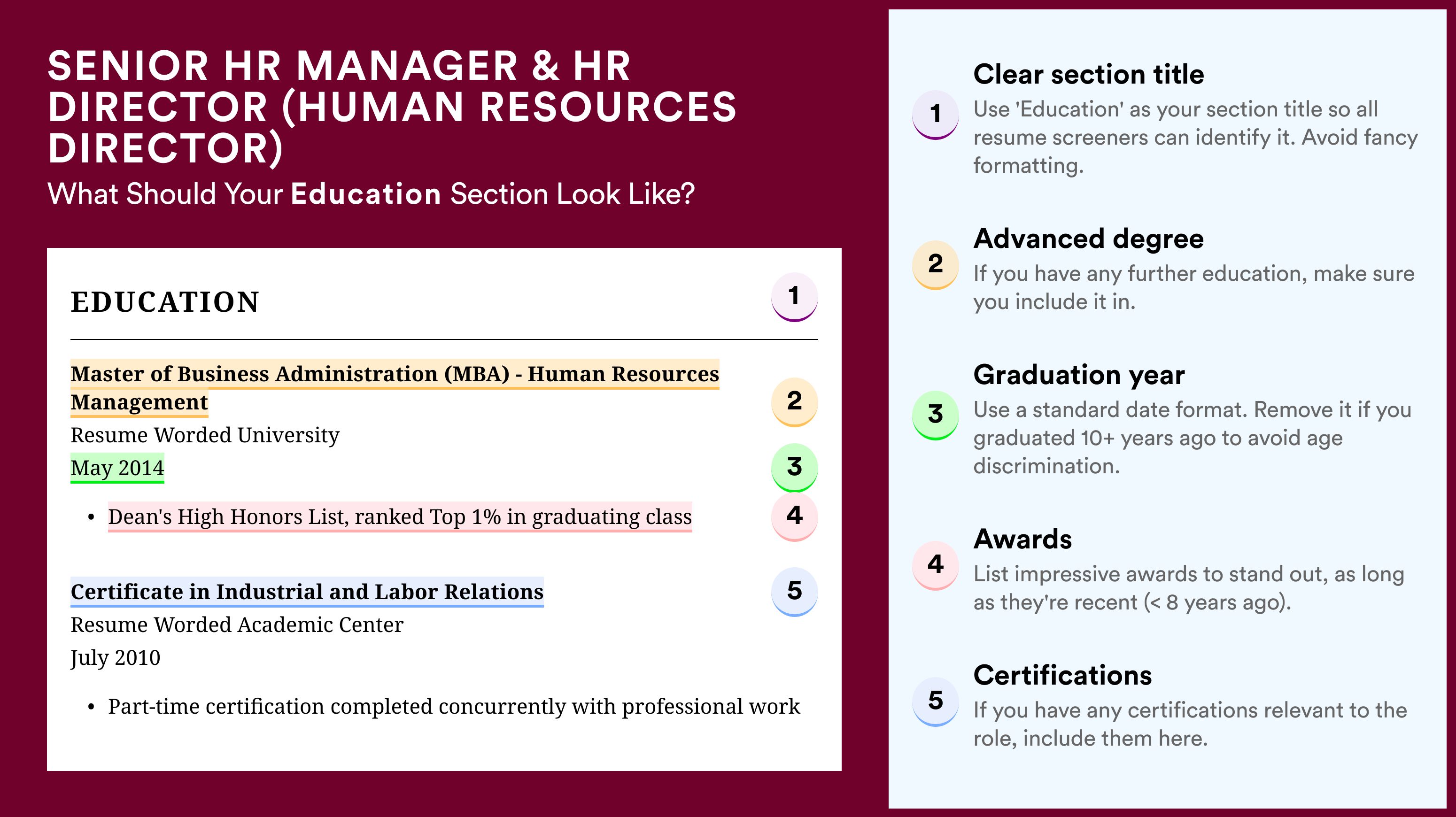 How To Write An Education Section - Senior HR Manager & HR Director (Human Resources Director) Roles