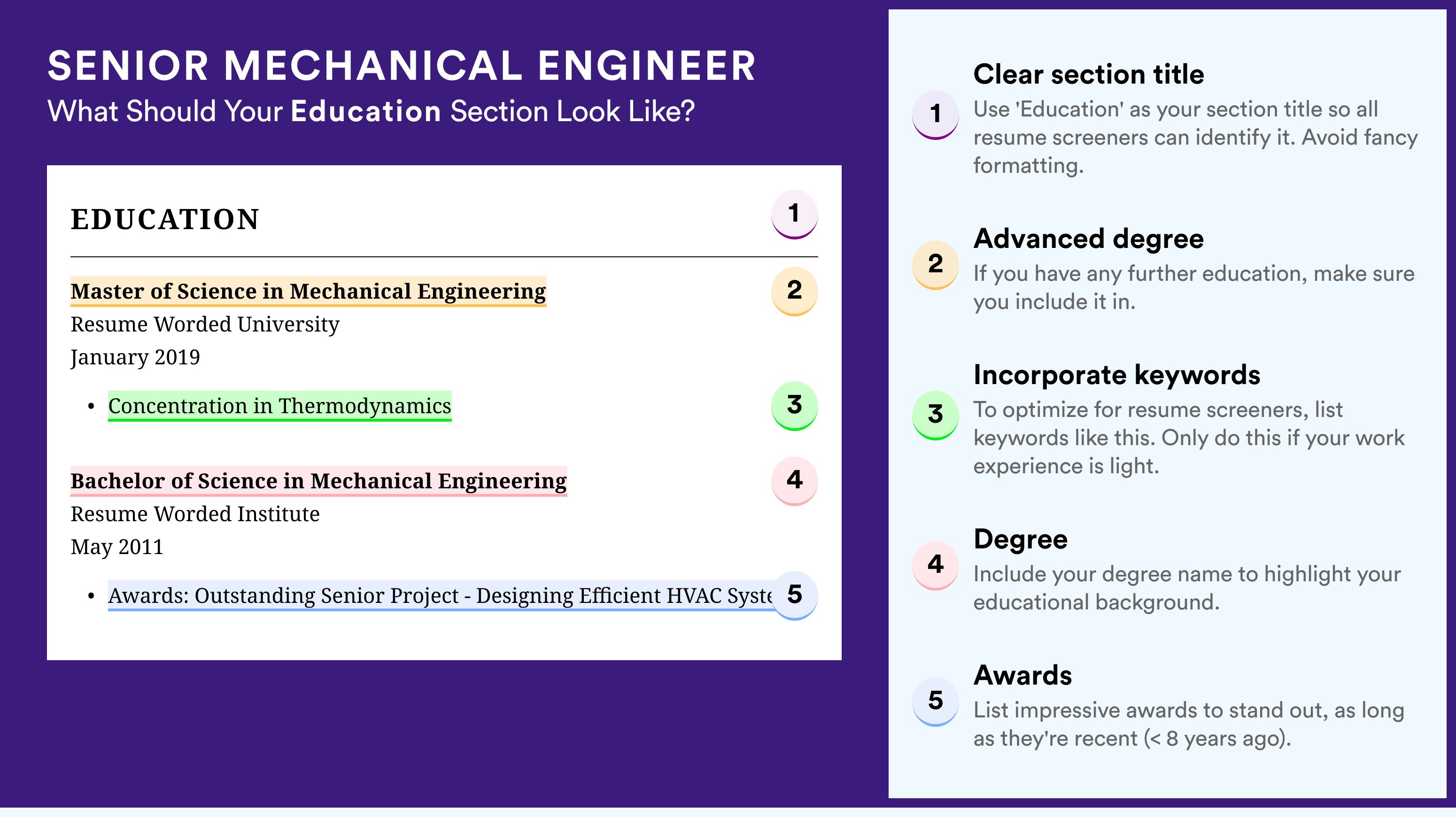 How To Write An Education Section - Senior Mechanical Engineer Roles
