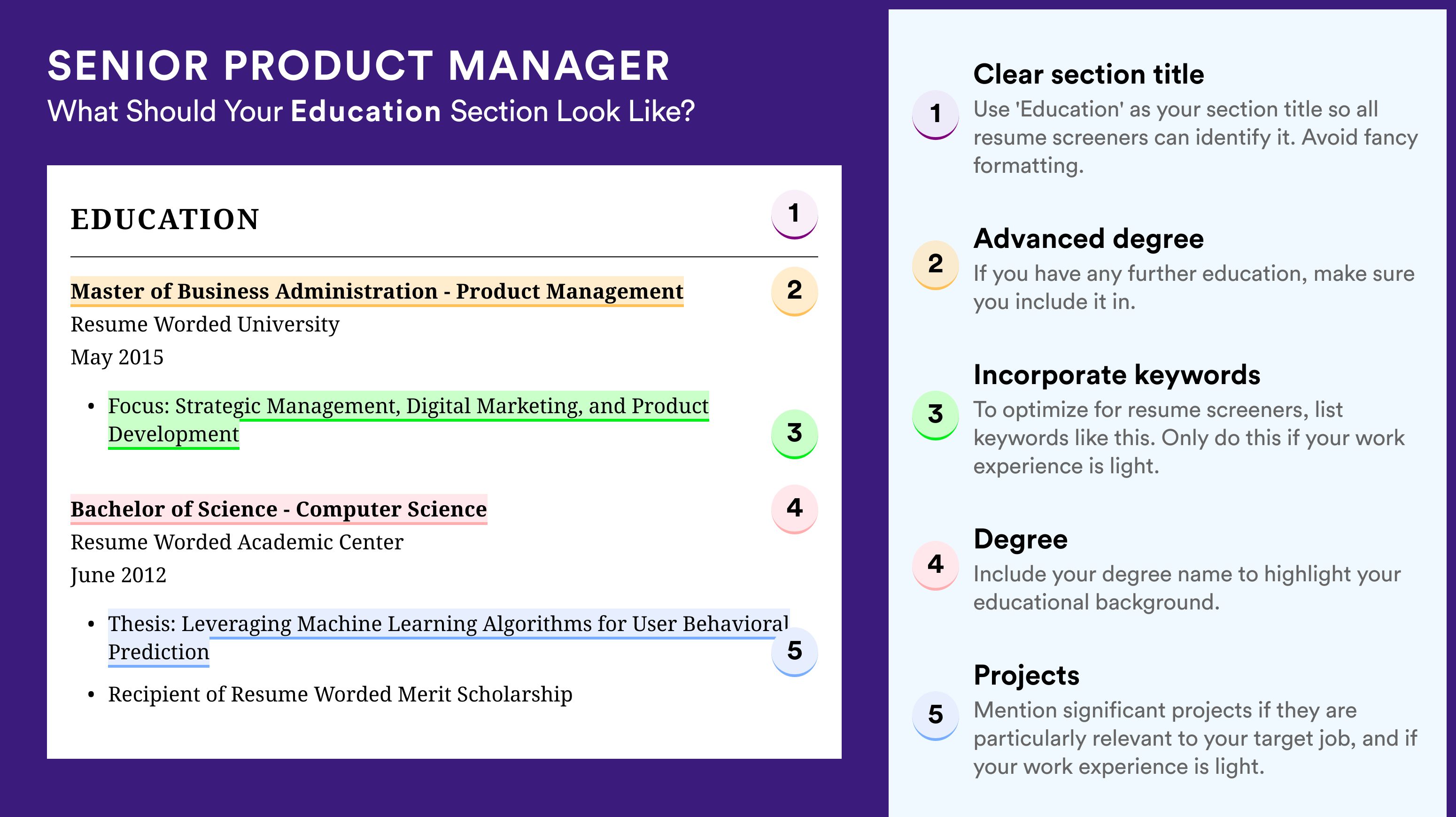 How To Write An Education Section - Senior Product Manager Roles