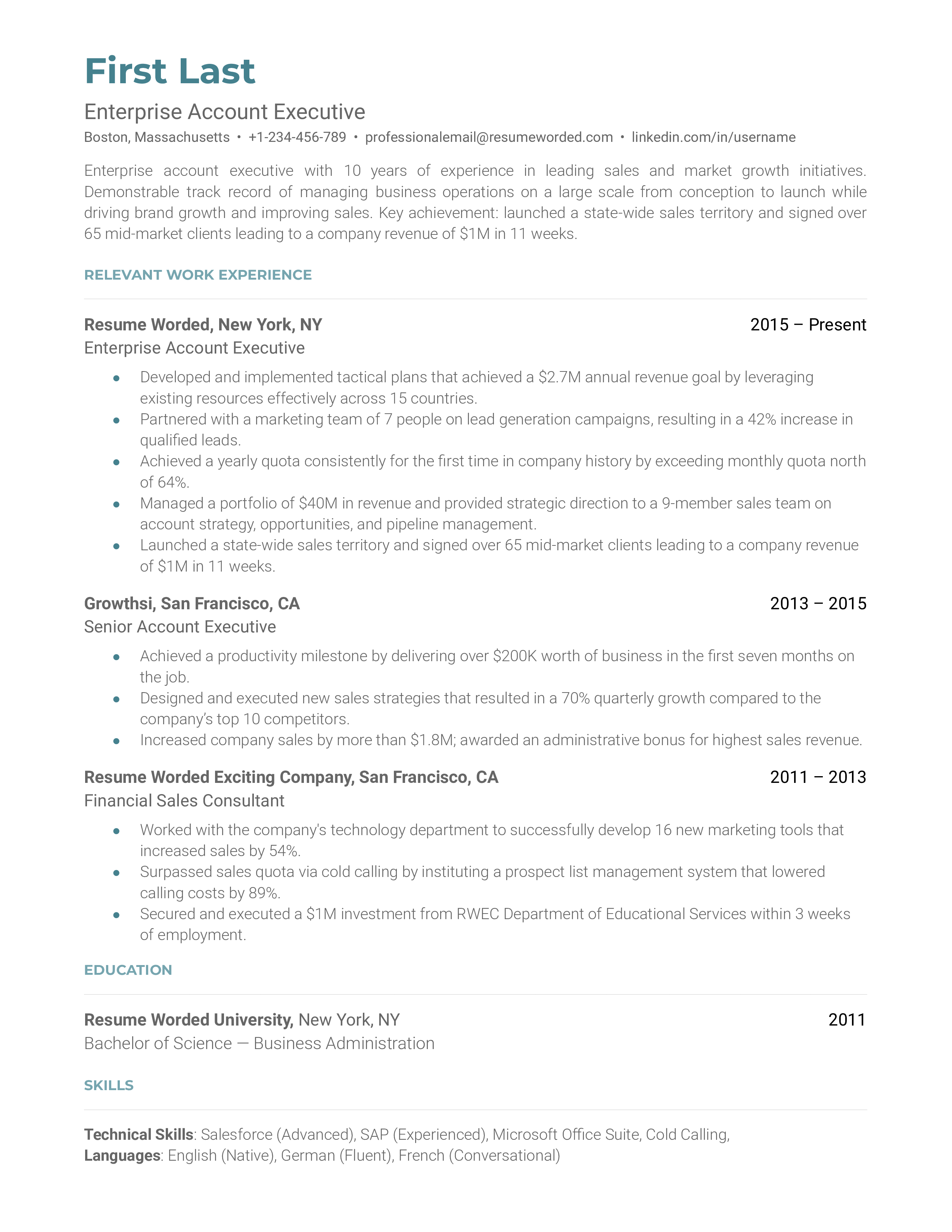 National Account Manager Resume Example for 2023 Resume Worded