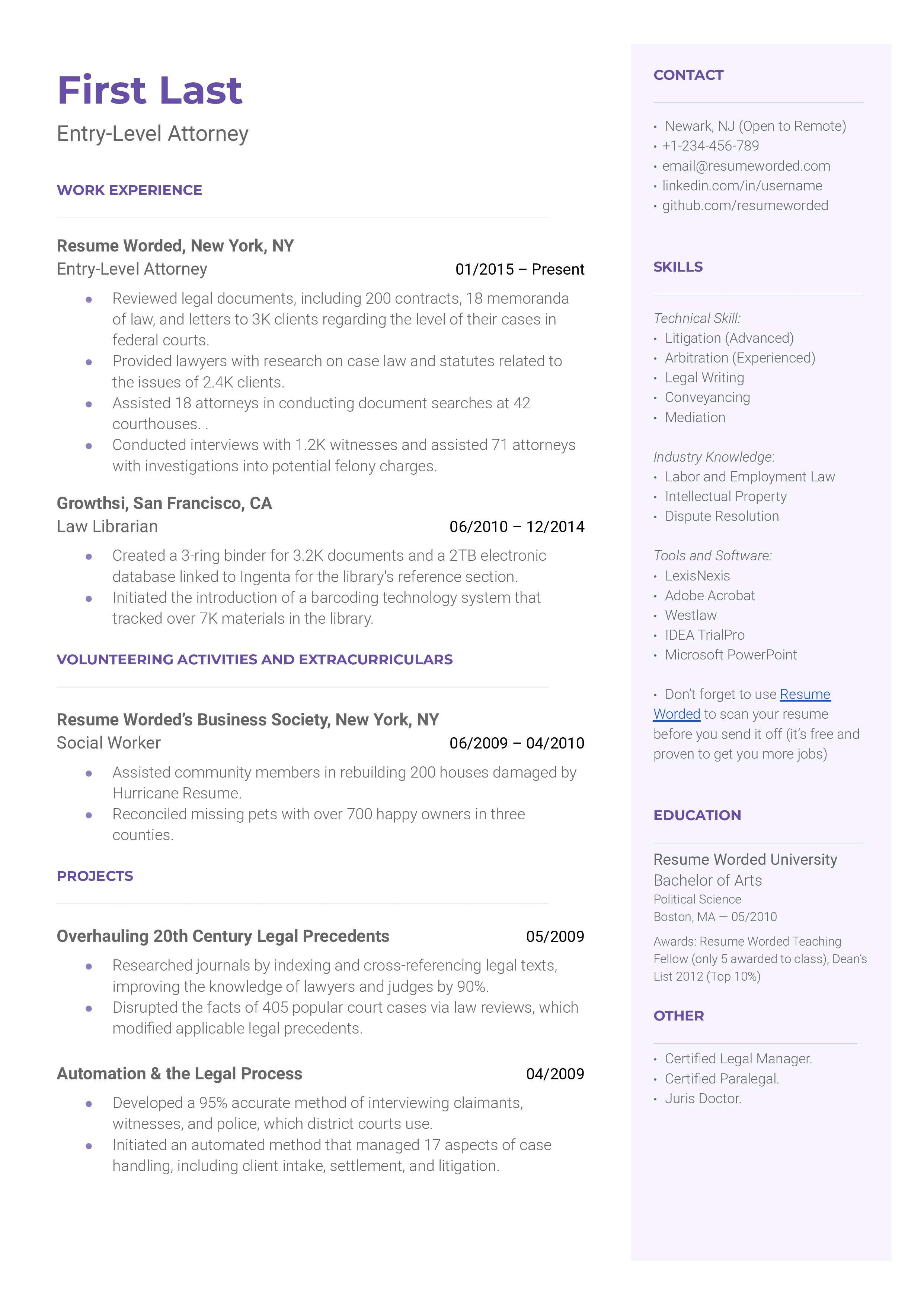 Entry-Level Attorney Resume Sample