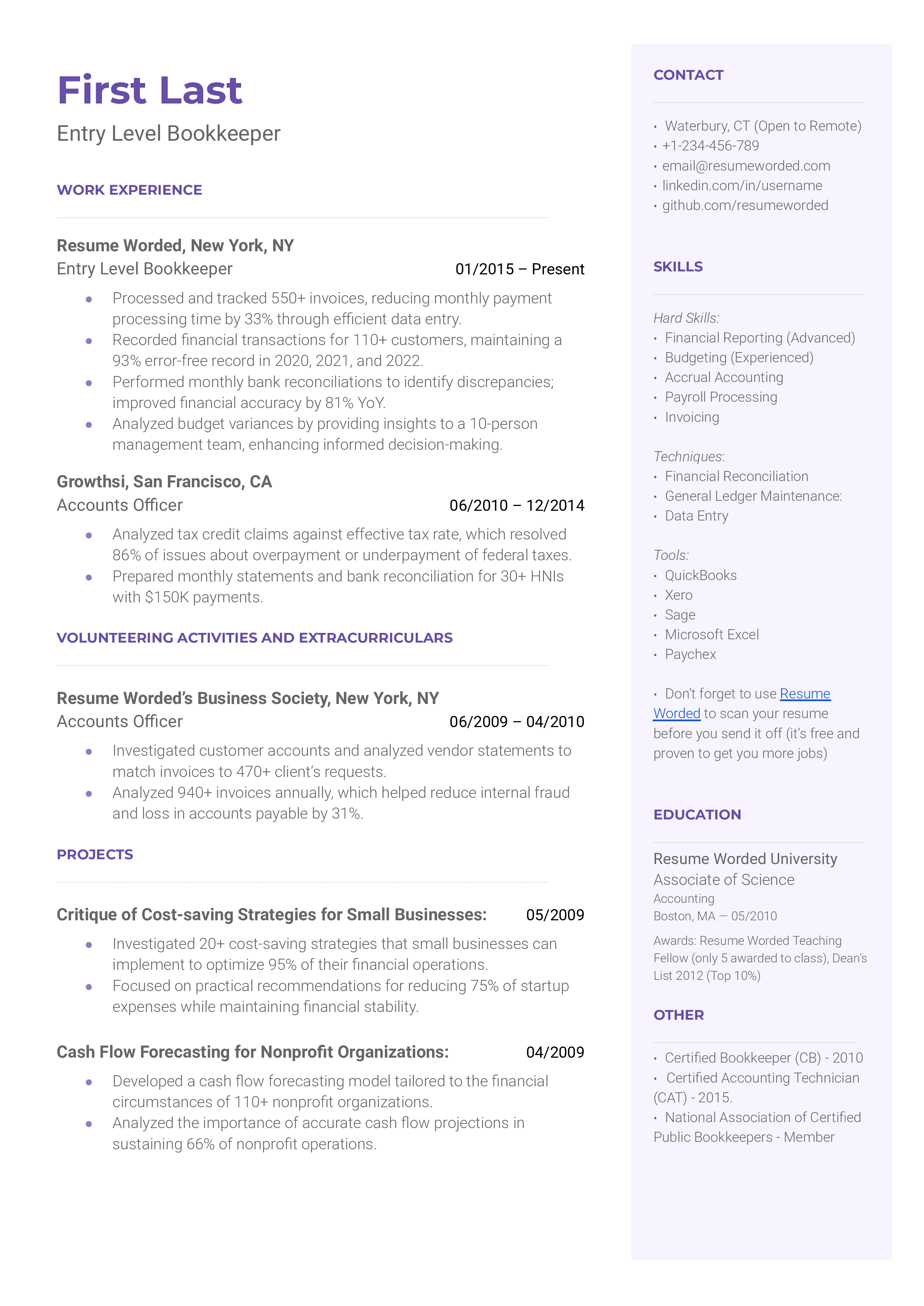 Ability Summary For Bookkeeper