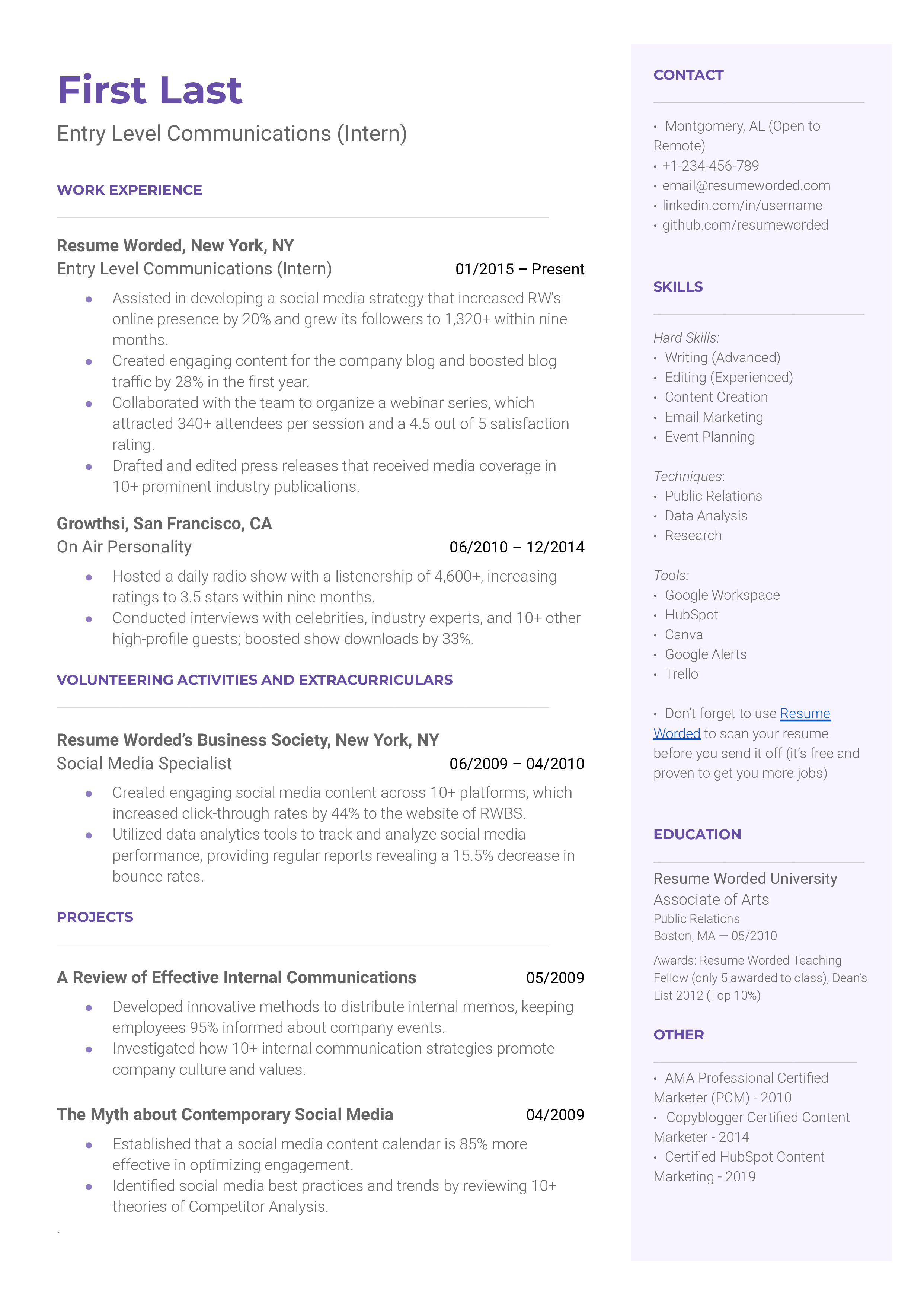 Entry Level Communications Resume Example For 2023 Re Vrogue Co   Entry Level Communications2 