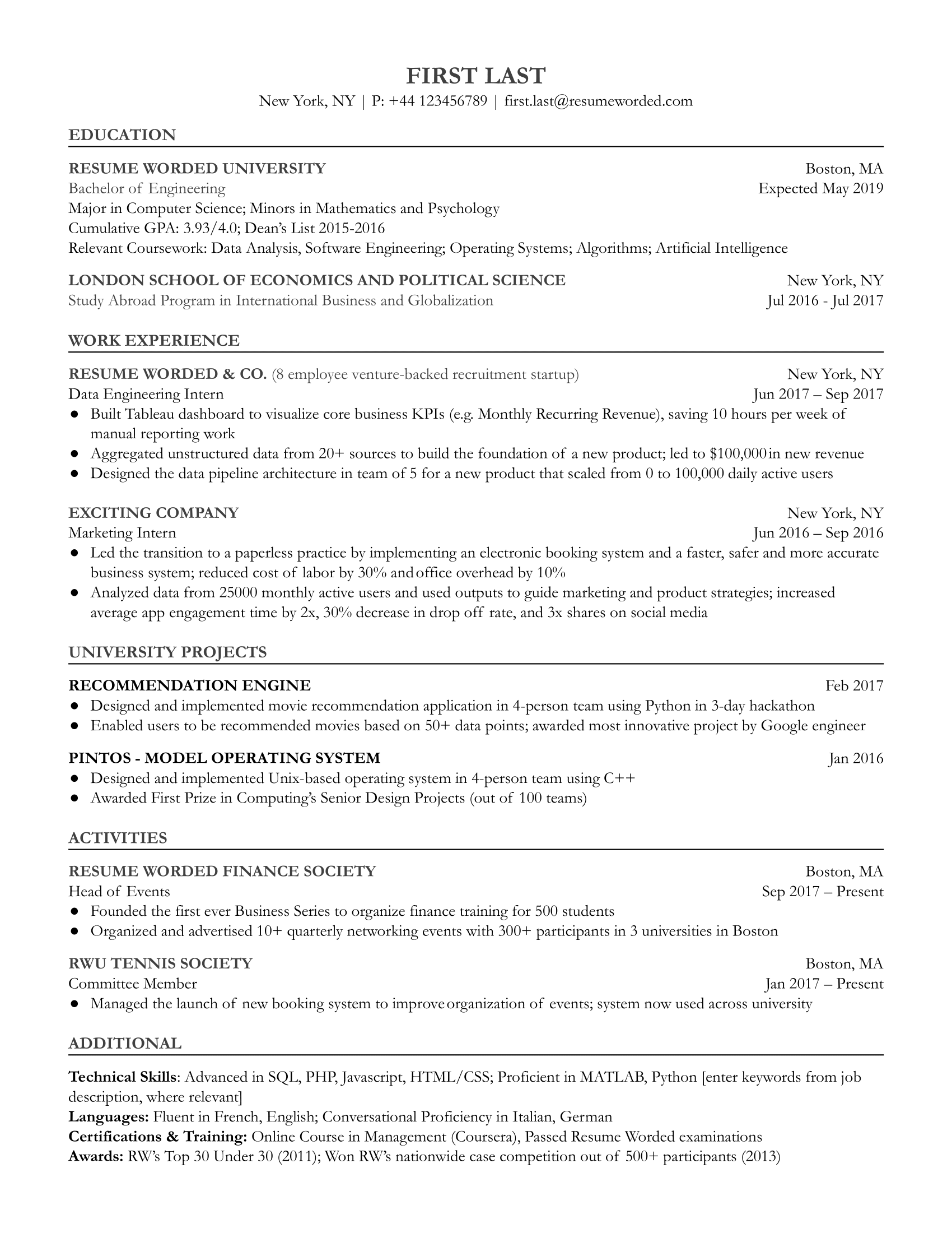 Entry Level Data Engineer Resume Examples for 2024 Resume Worded