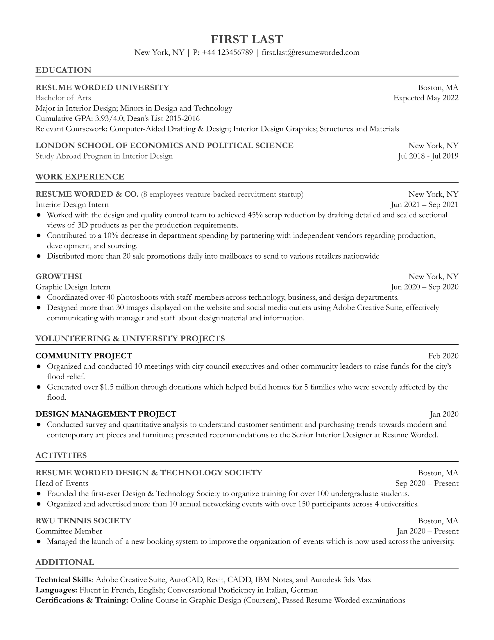 Entry Level Interior Designer Resume