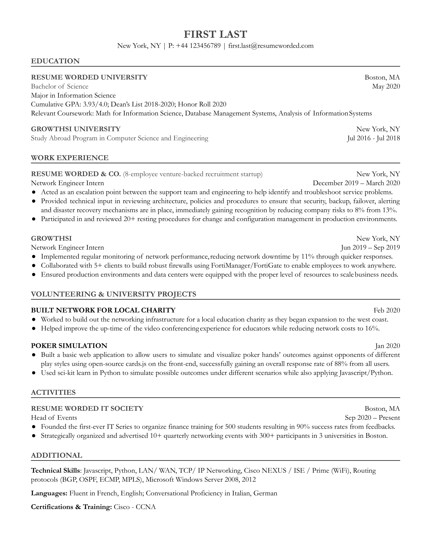 best resume format for network security engineer