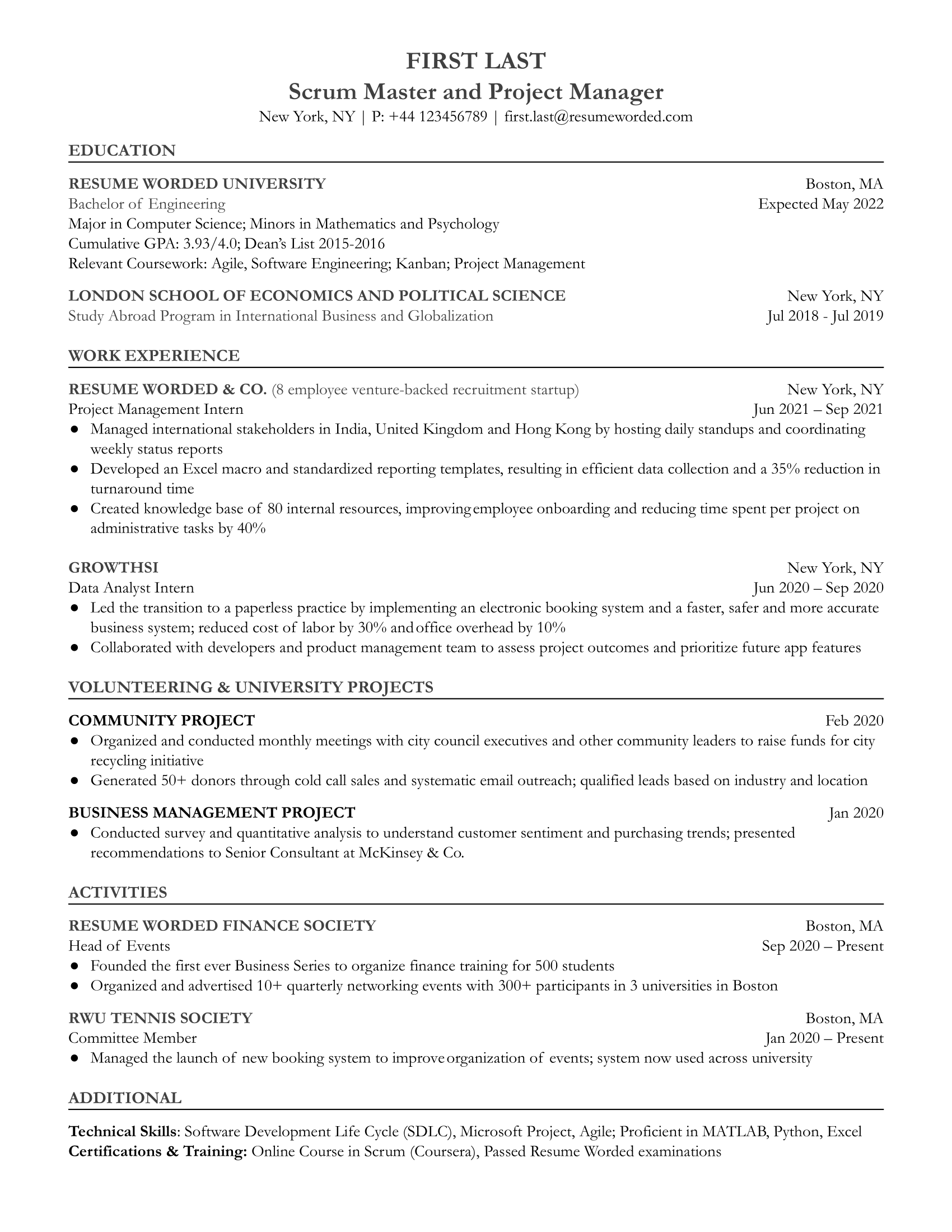 agile project manager resume sample