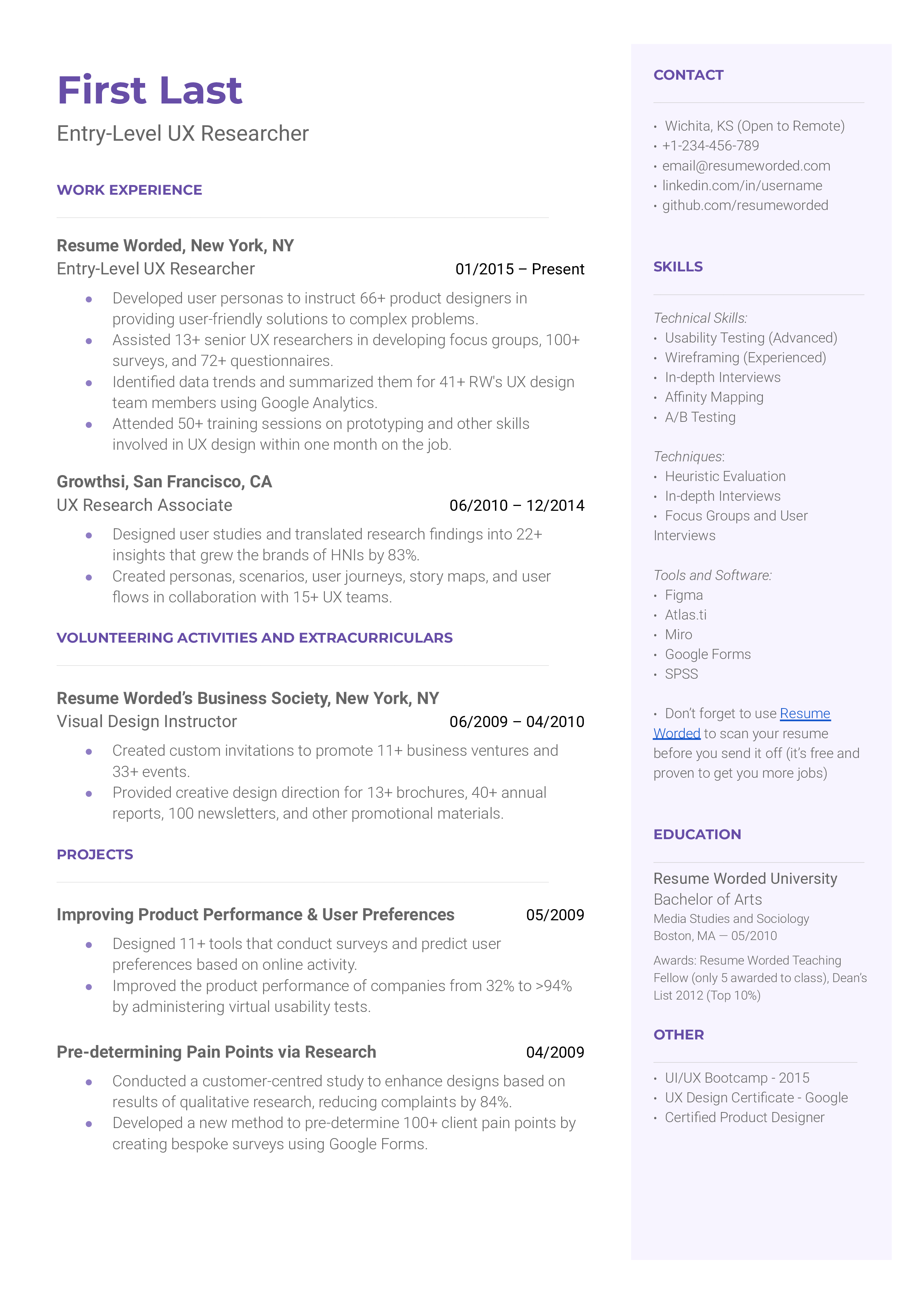 2 UX Researcher Resume Examples for 2023 Resume Worded