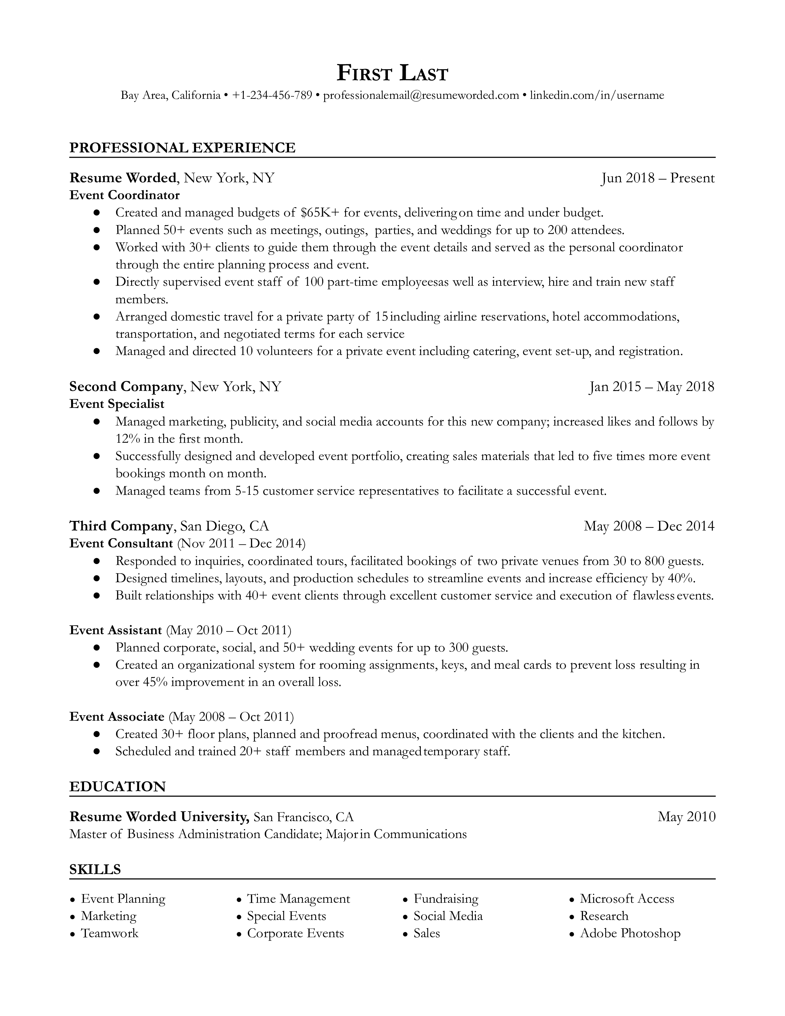 A CV showcasing an event coordinator's expertise in managing hybrid events and utilizing event technologies.