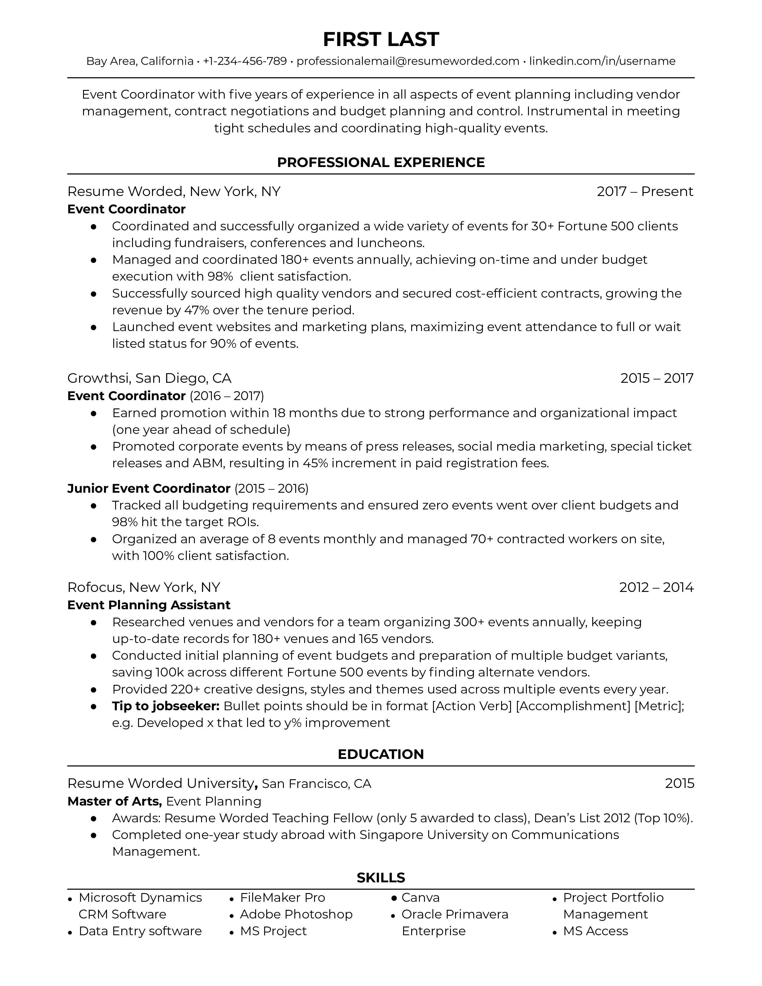 3 Event Coordinator Resume Examples for 2024 Resume Worded