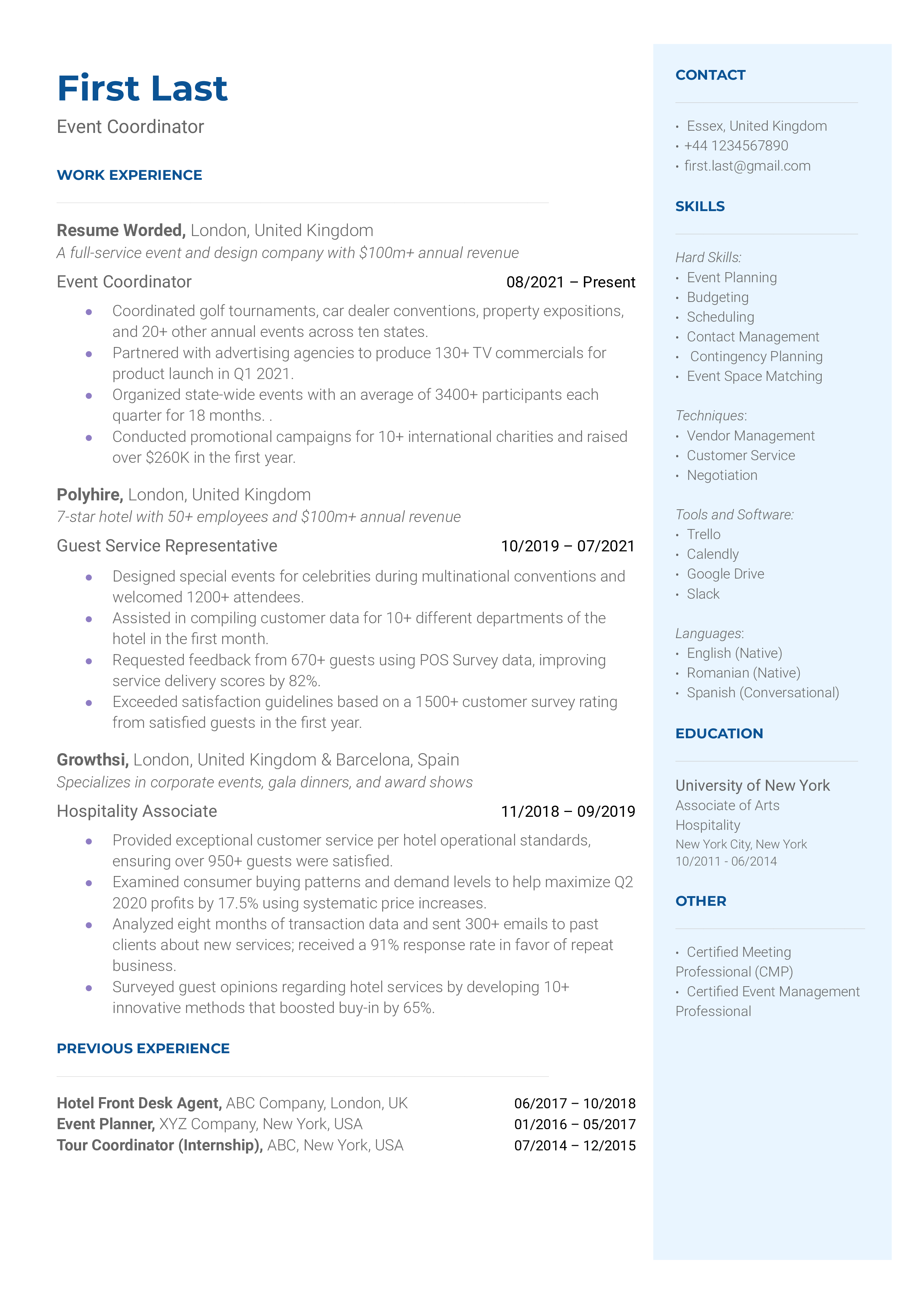 3 Event Coordinator Resume Examples For 2024 Resume Worded