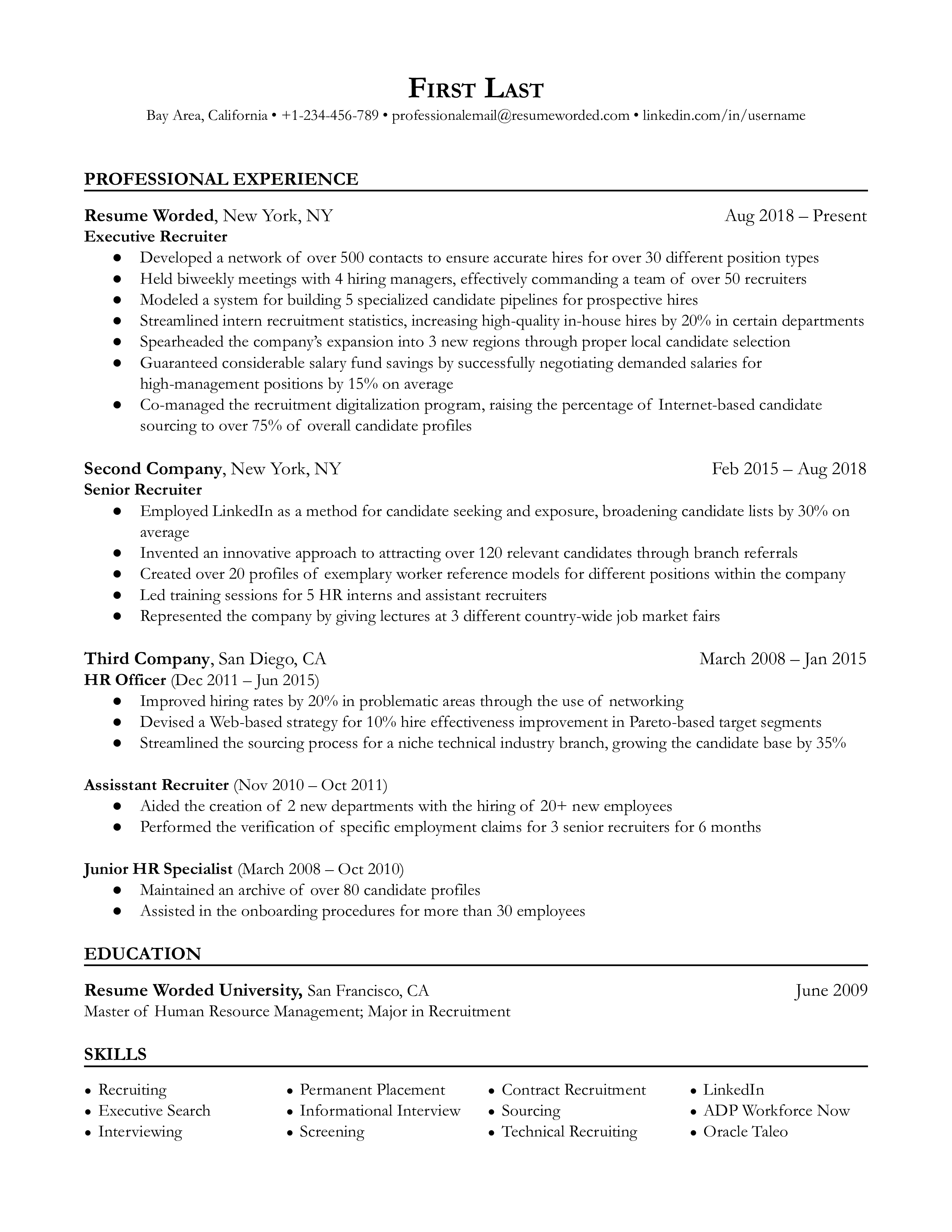 HR Recruiter Resume Examples for 2024 | Resume Worded