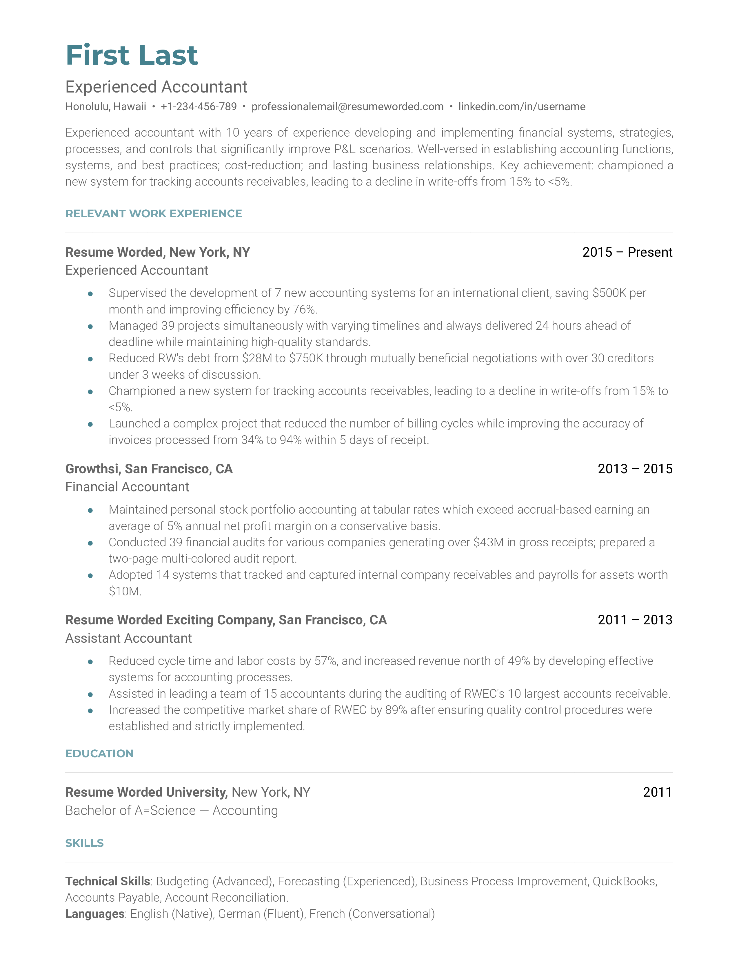 Accounting Resume Examples 2024 Wynny Morena