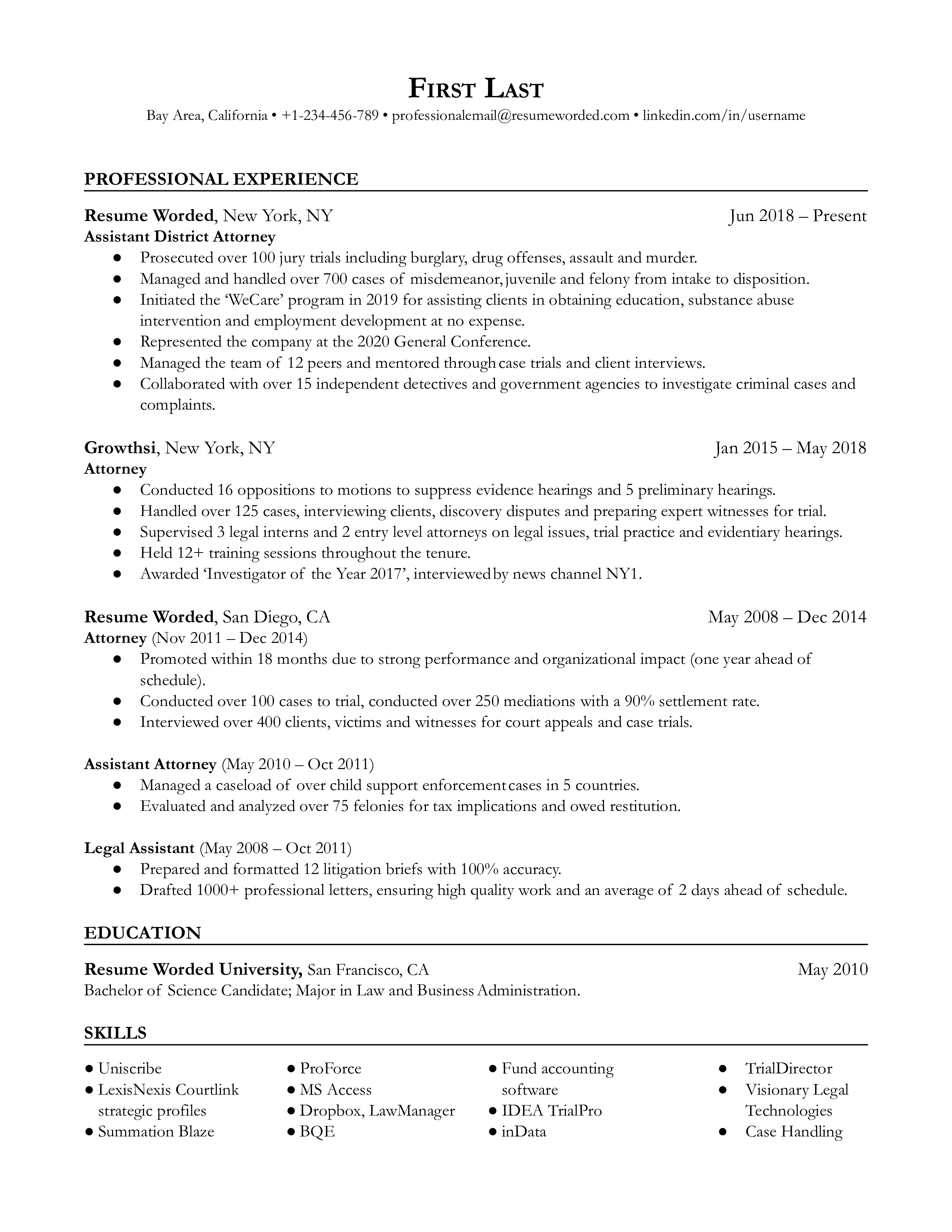 Experienced Attorney Resume Example For 2021 Resume Worded