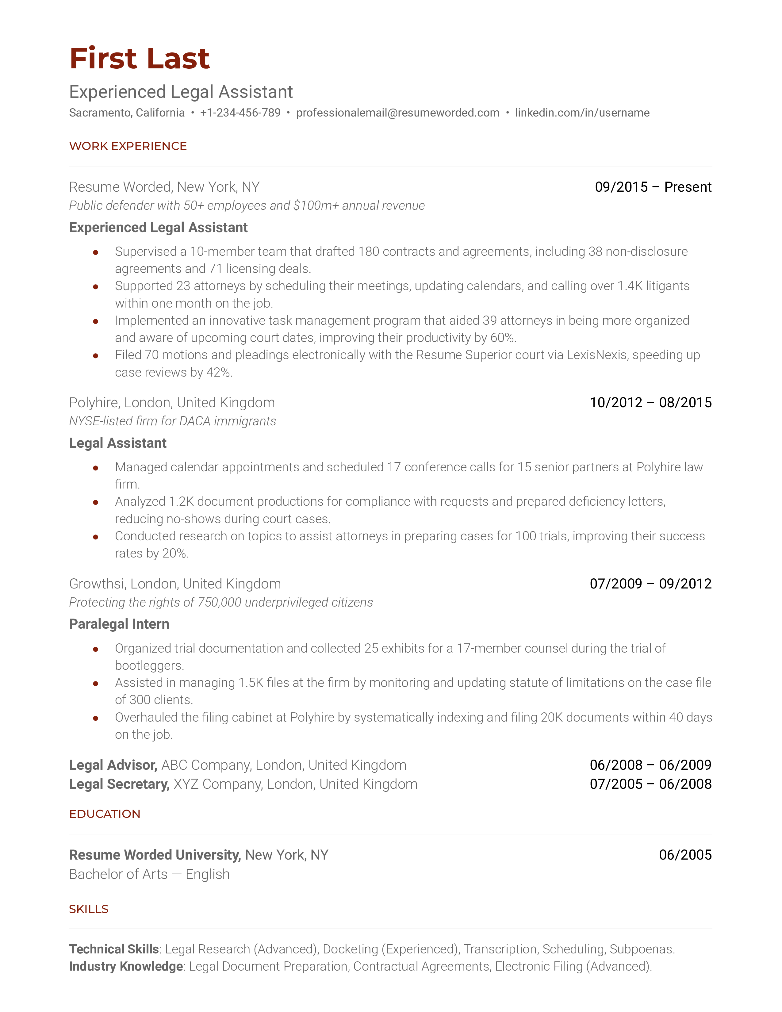 resume help legal assistant