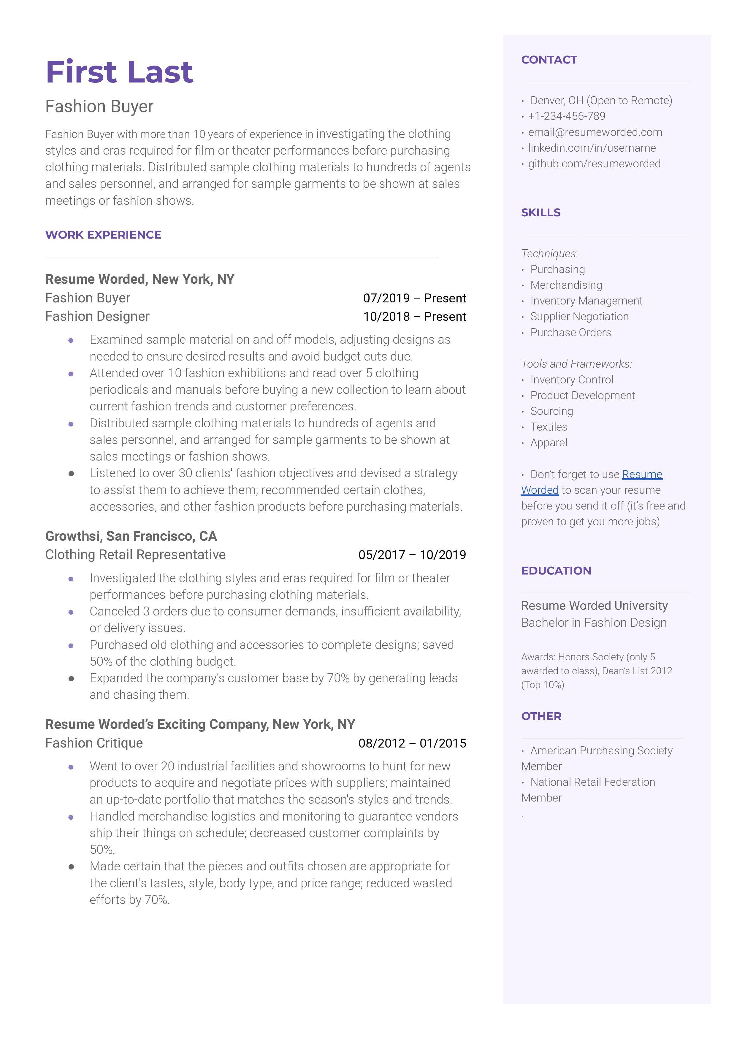 Fashion Buyer Resume Examples for 2023 Resume Worded