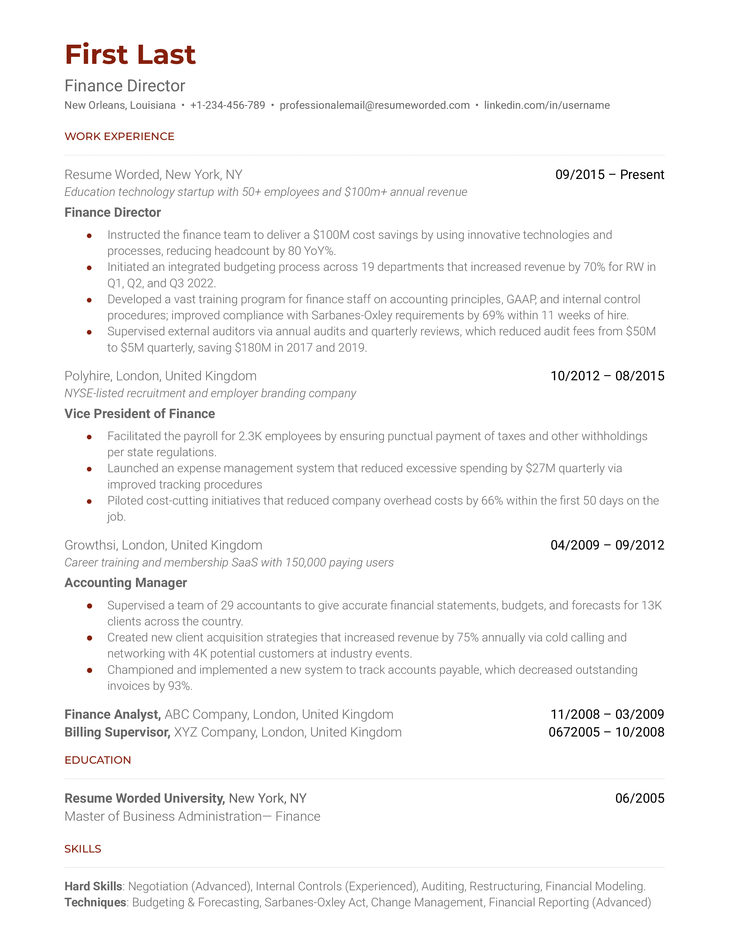 3 Finance Director Resume Examples for 2024 Resume Worded