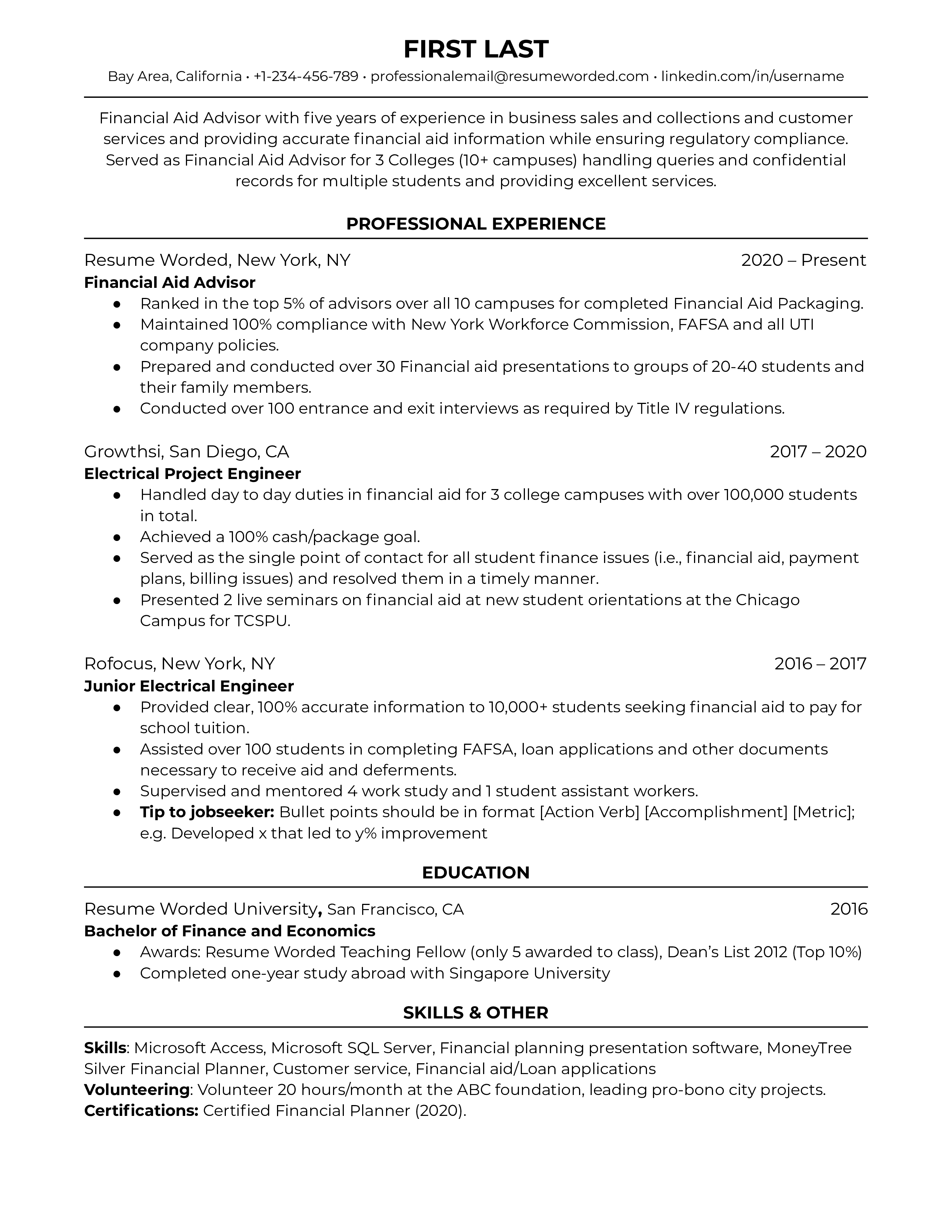 Entry Level Financial Advisor Resume Example for 2022 Resume Worded