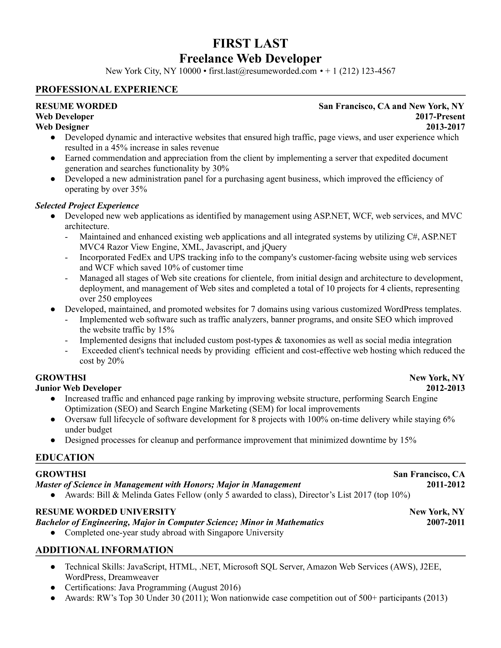 Dot Net Developer Resume Example (Free Guide)