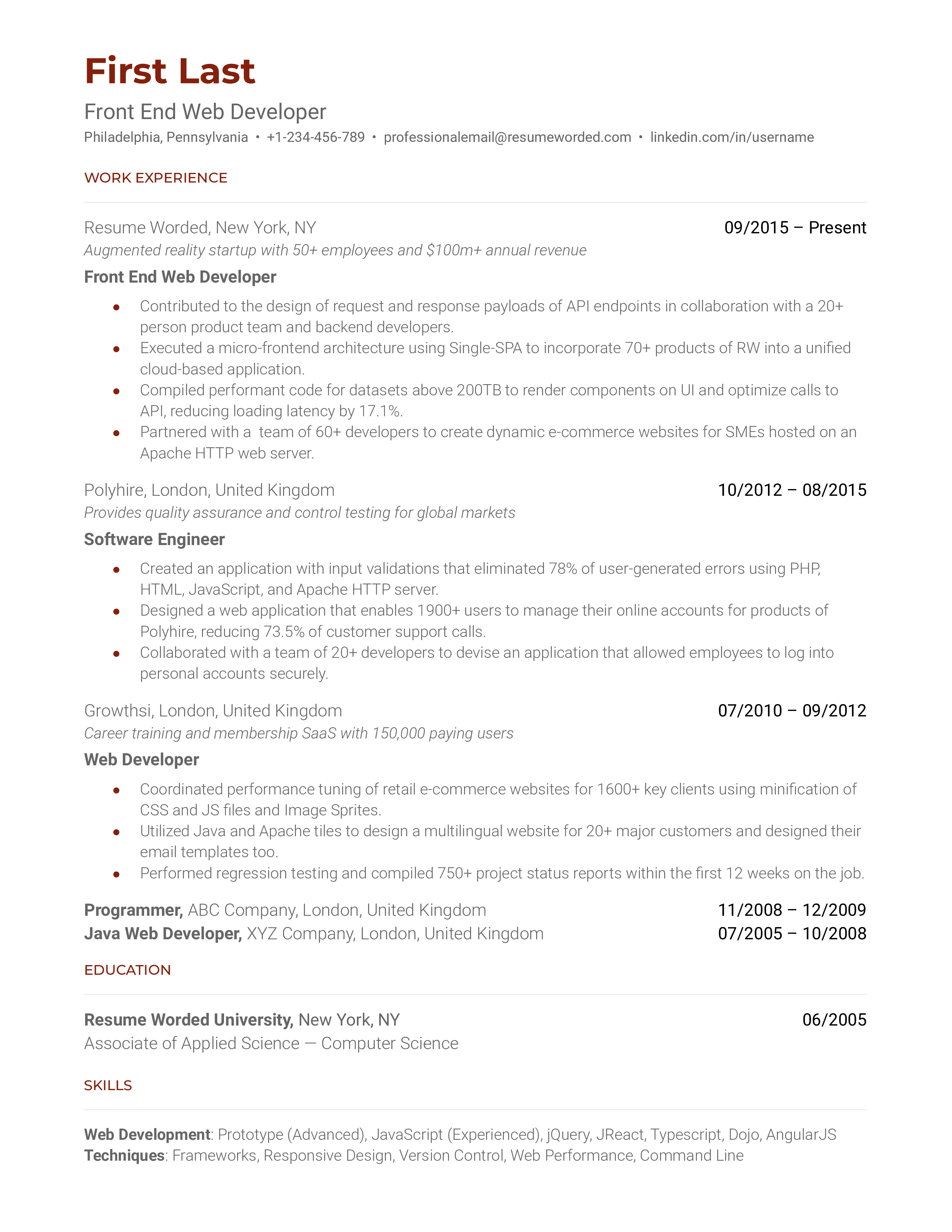 14 Web Developer CV Examples For 2025 Resume Worded